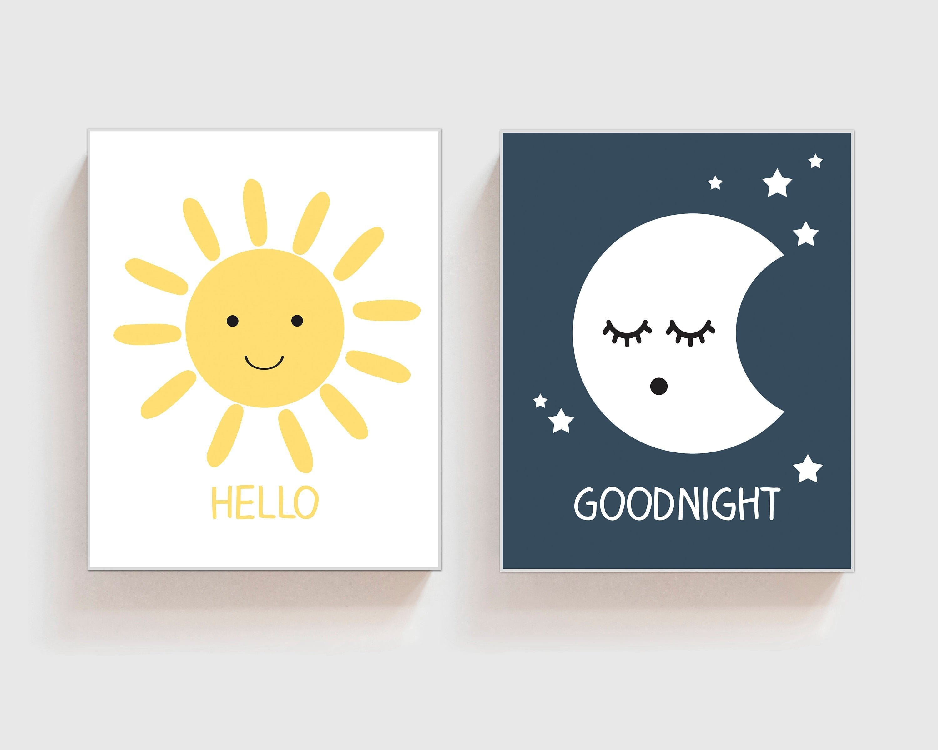 8x10 Sun & Moon printable | Moon art print with Goodnight | Sun wall art with hello nursery art print baby nursery bedroom decor