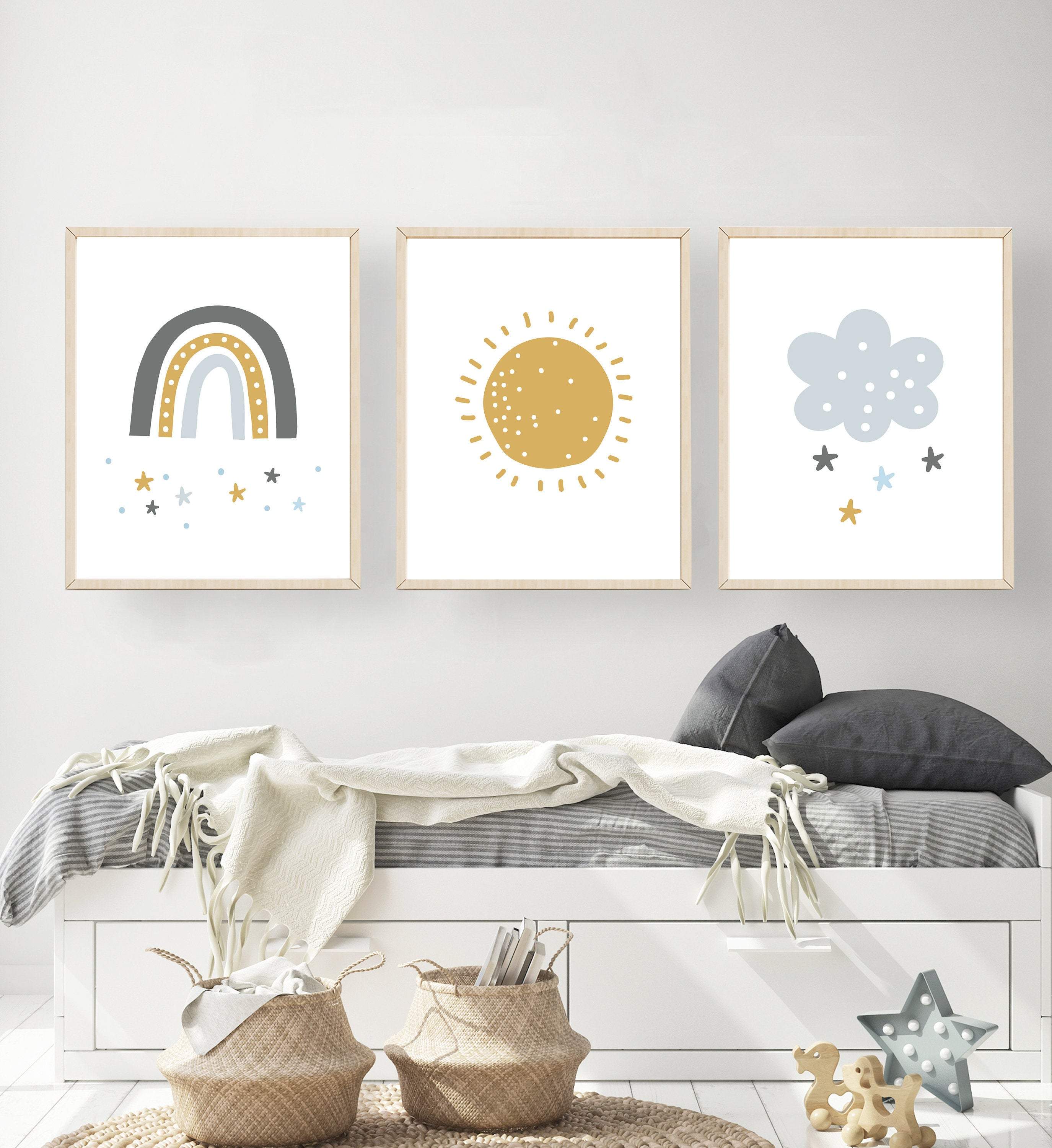 8x10 Weather nursery prints - Baby boy nursery decor - Blue nursery prints - Sun Rainbow Cloud nursery prints - Weather wall art - Minimalist nursery art print baby nursery bedroom decor