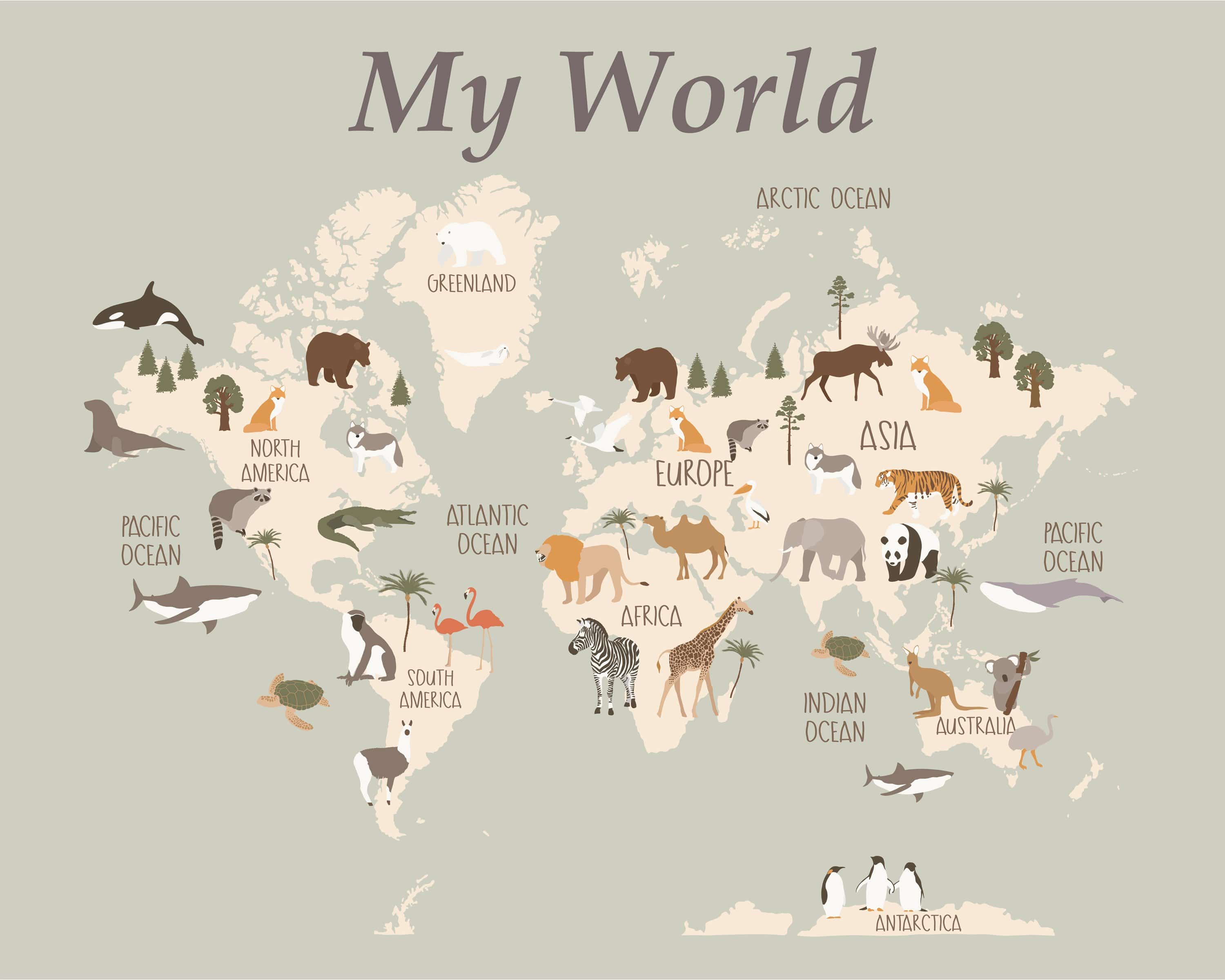 8x10 World map wall art - World map decor - Animal world map print - Kids room map - Kids world map - Printable world map for kids -  H2295 nursery art print baby nursery bedroom decor