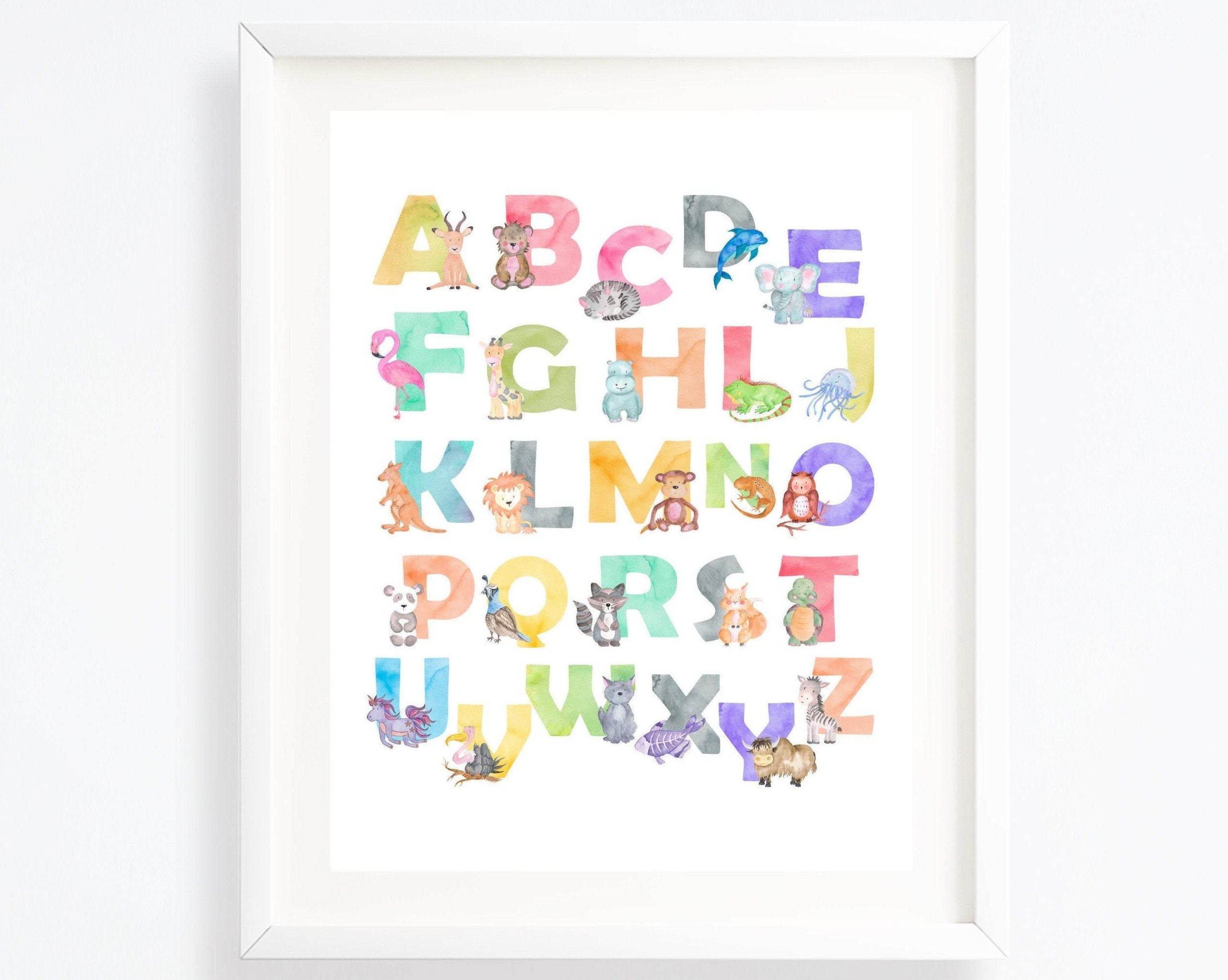 A4 Animal alphabet wall print | Education and cuteness combined nursery art print baby nursery bedroom decor