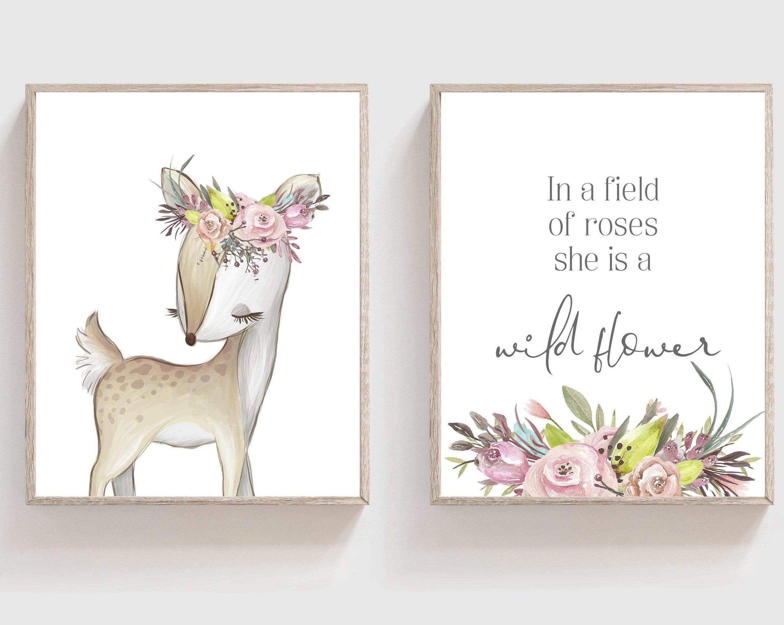 A4 Baby girl nursery wall art - Girls wall art - Girls printable wall art - Floral nursery decor - Watercolor deer digital - Deer wall art nursery art print baby nursery bedroom decor