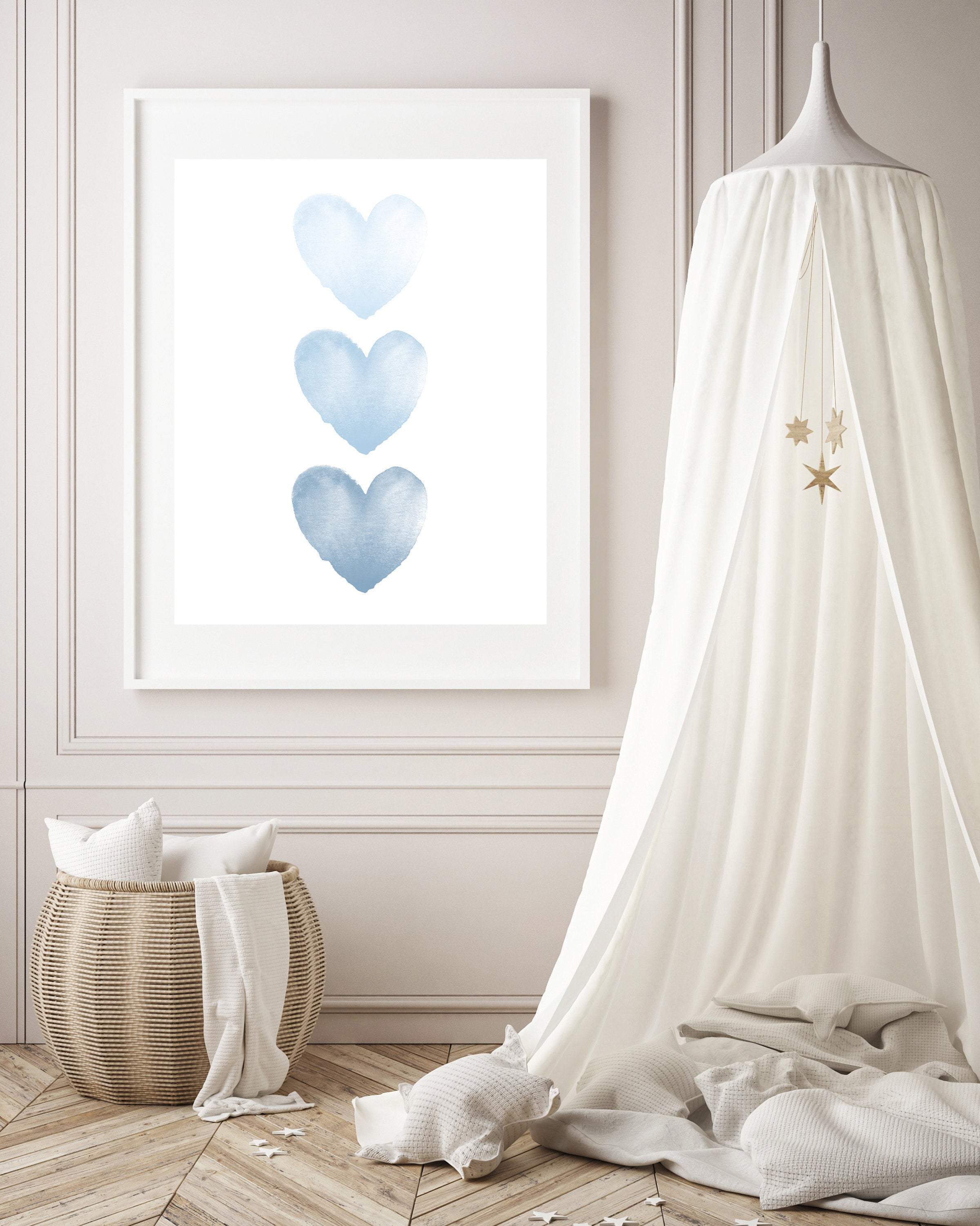 Baby blue watercolor hearts print | Printable boy nursery decor nursery art print baby nursery bedroom decor