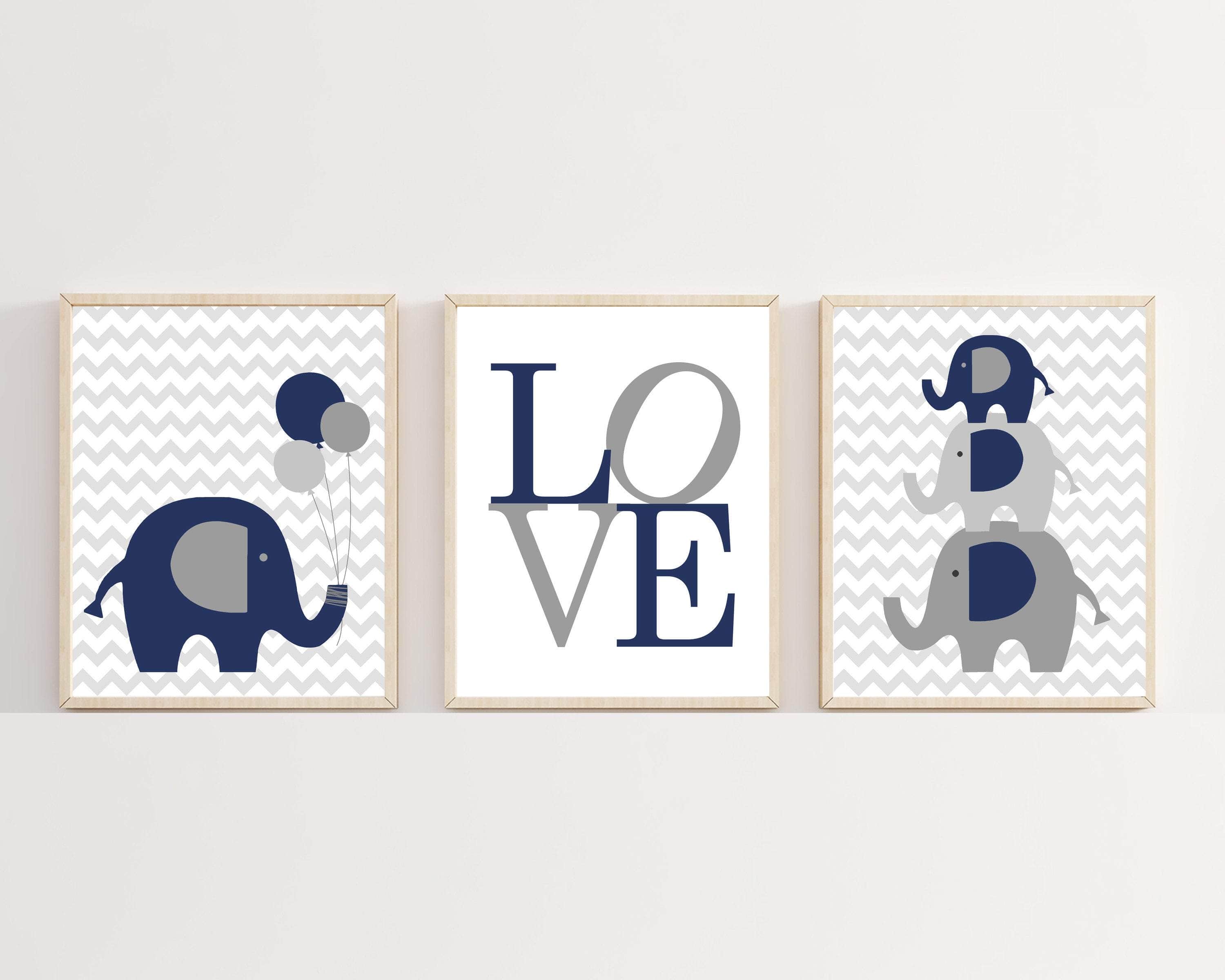 Baby Elephant Nursery Wall Art | Navy and Gray Nursery Decor nursery art print baby nursery bedroom decor