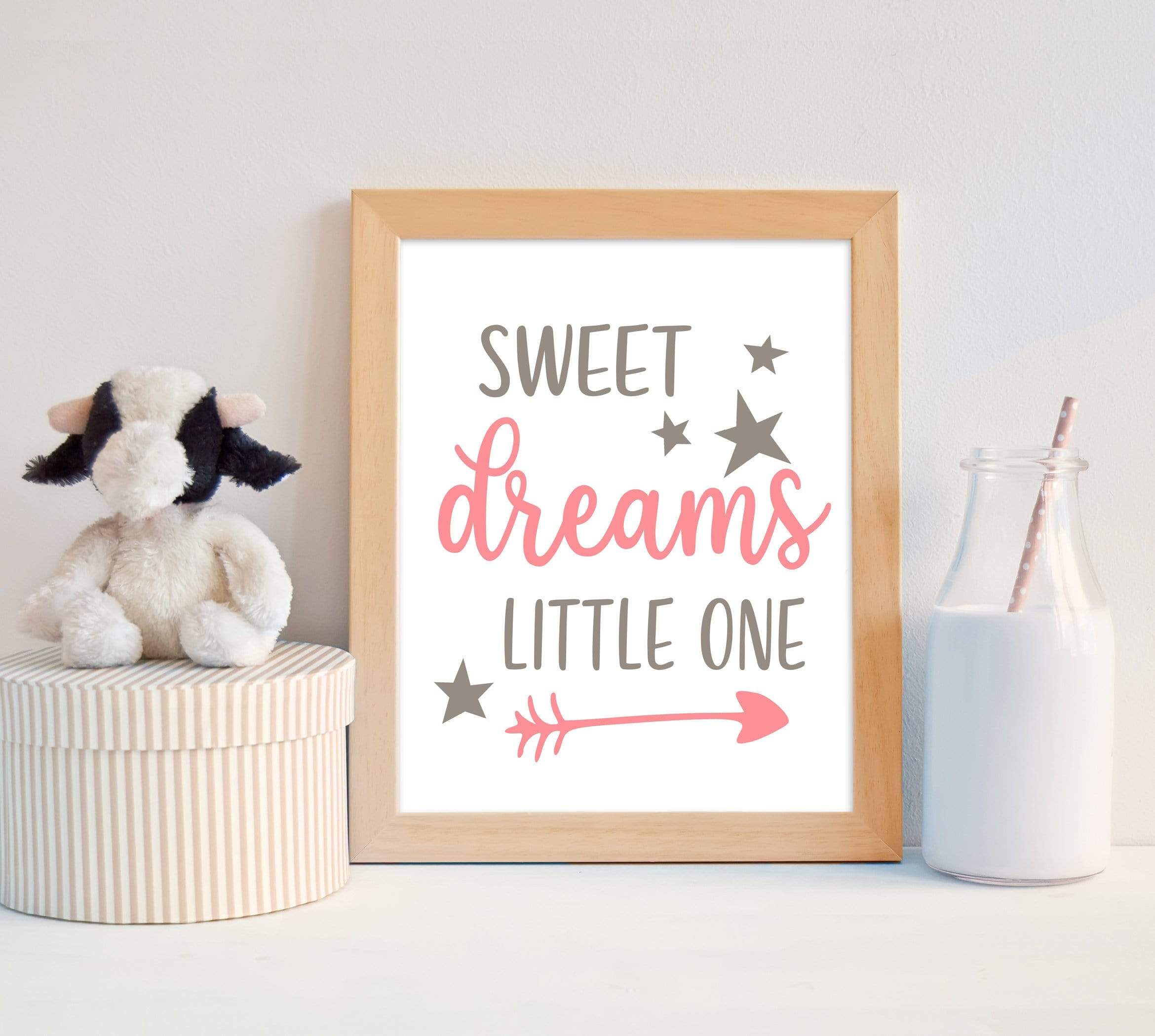 Baby girl art, Sweet dreams little one, Girl nursery decor, Baby girl wall art featured in pink and grey - Printable wall art -H1371 nursery art print baby nursery bedroom decor