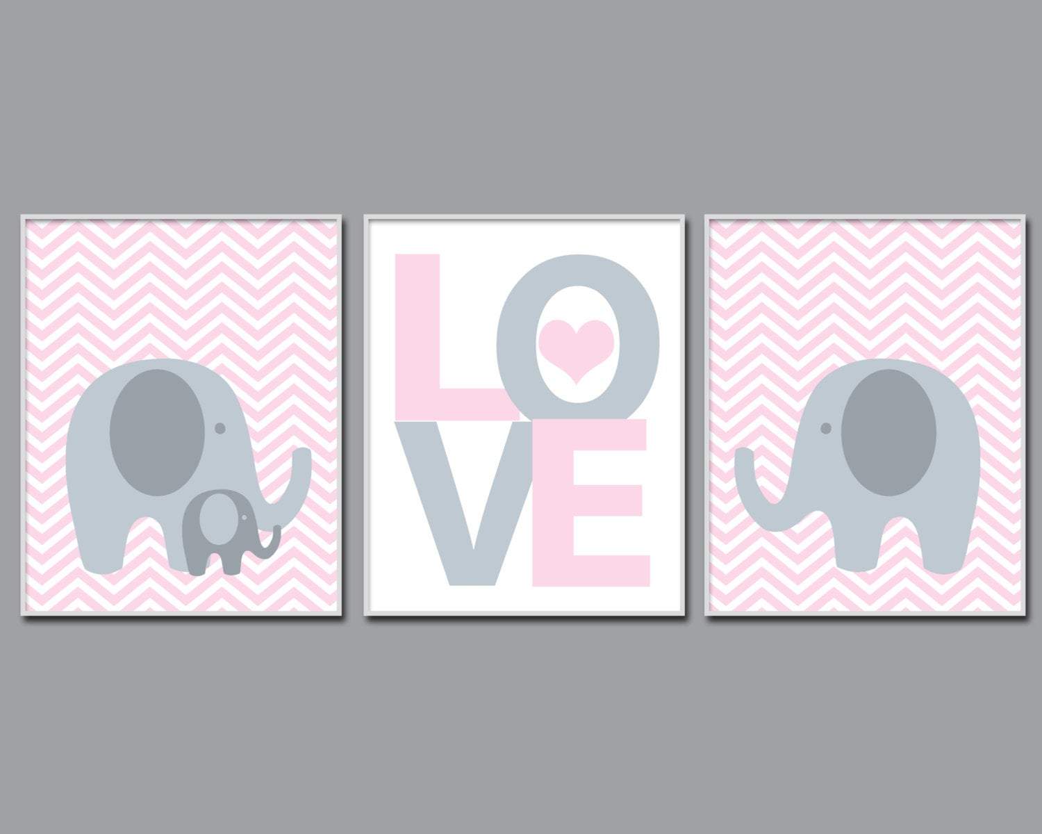 Baby Girl Nursery Pink and Grey Elephant Wall Art Print nursery art print baby nursery bedroom decor