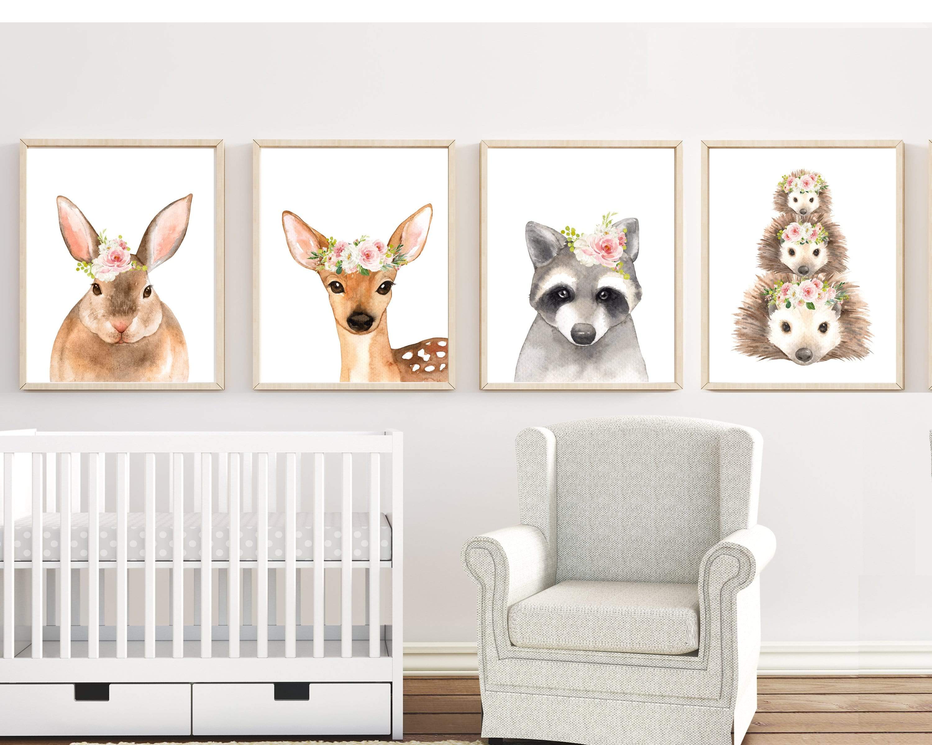 Baby girl nursery wall art - Woodland nursery decor - Girl art prints - Baby animal prints - Blush pink wall art - Baby shower gift -  H2097 nursery art print baby nursery bedroom decor