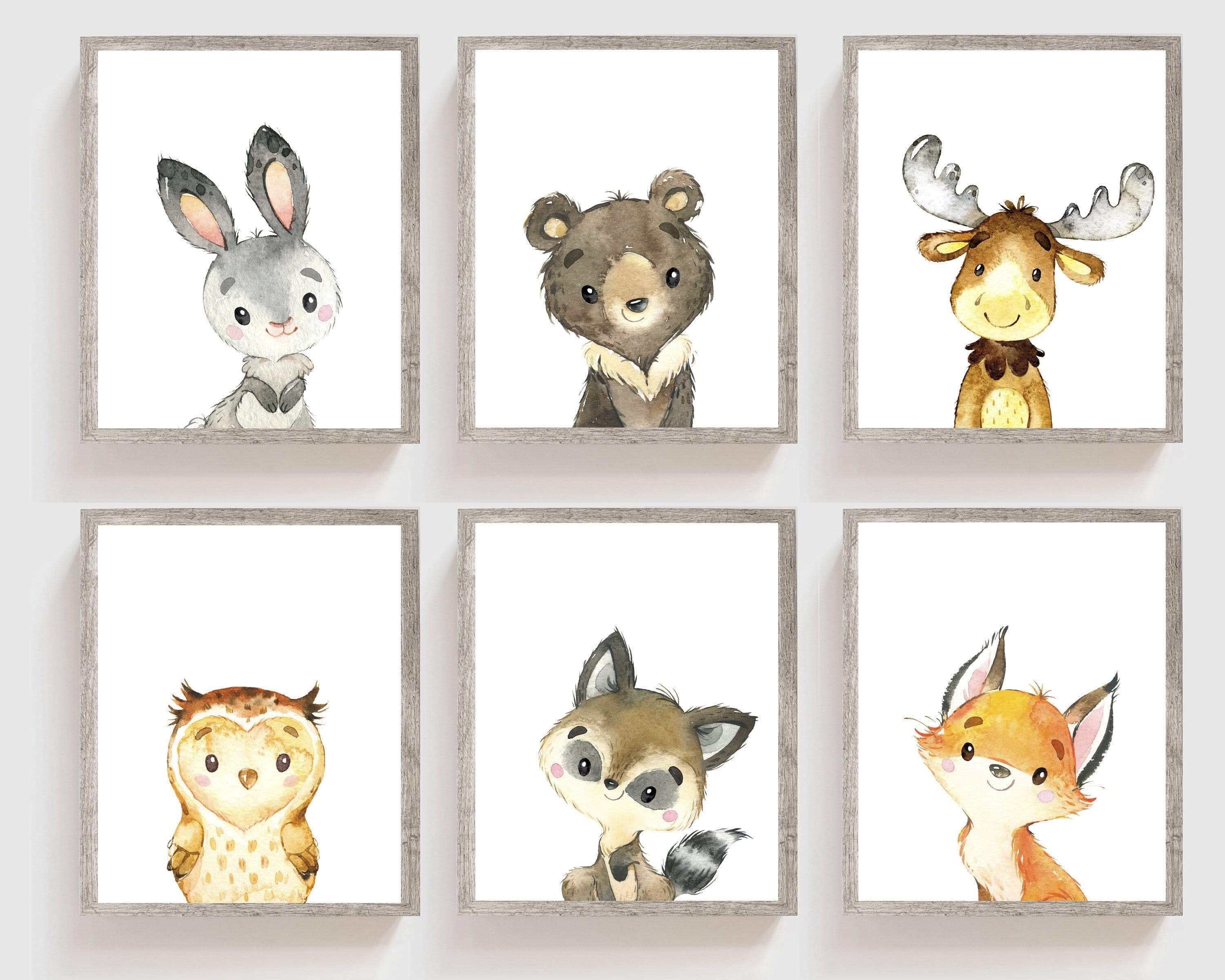 Baby Woodland animal prints | Set of 6 nursery art print baby nursery bedroom decor