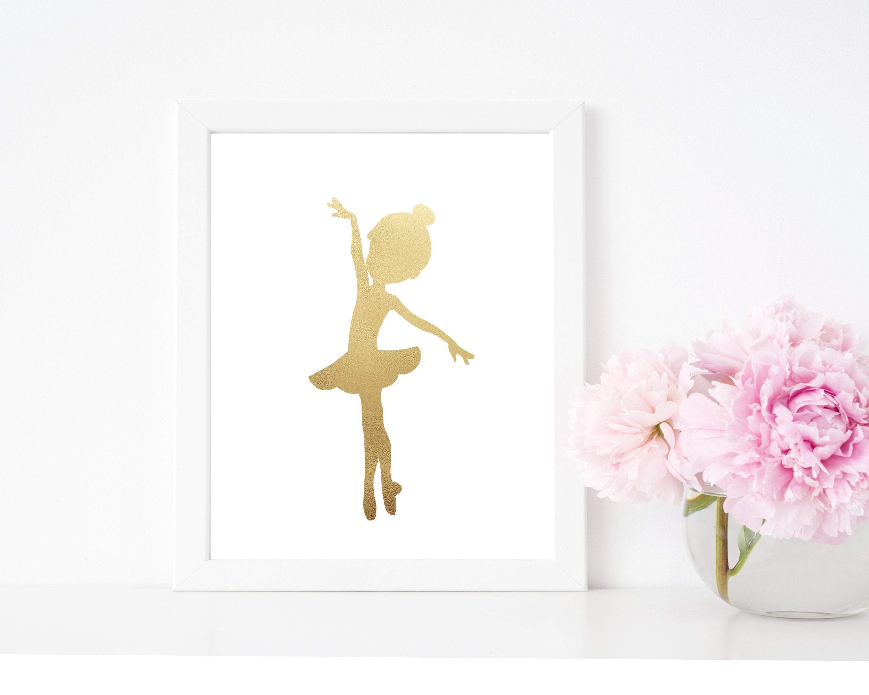 Ballerina Art, Golden Ballerina Print an decor, Ballet Art nursery art print baby nursery bedroom decor