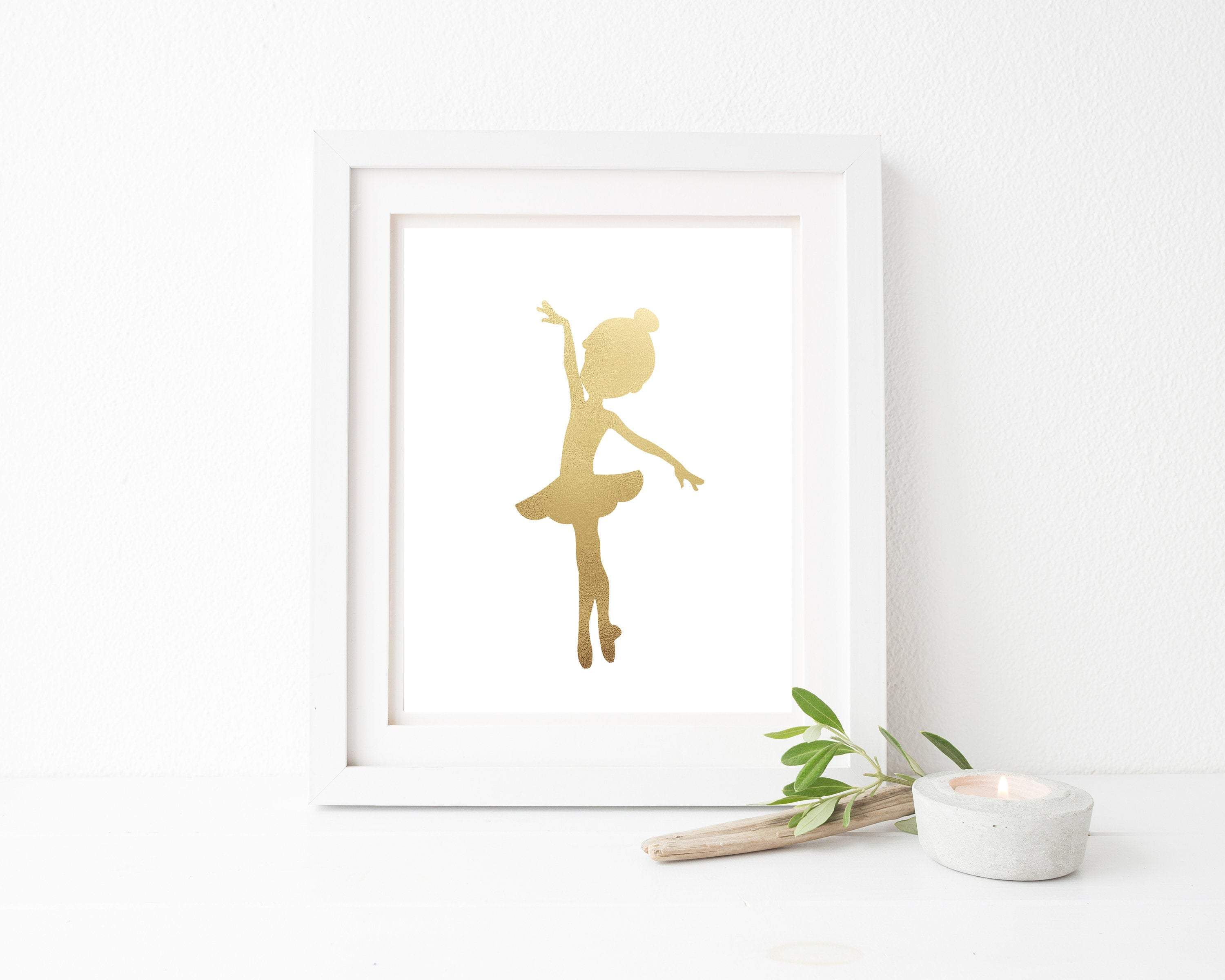 Ballerina Art, Golden Ballerina Print an decor, Ballet Art nursery art print baby nursery bedroom decor