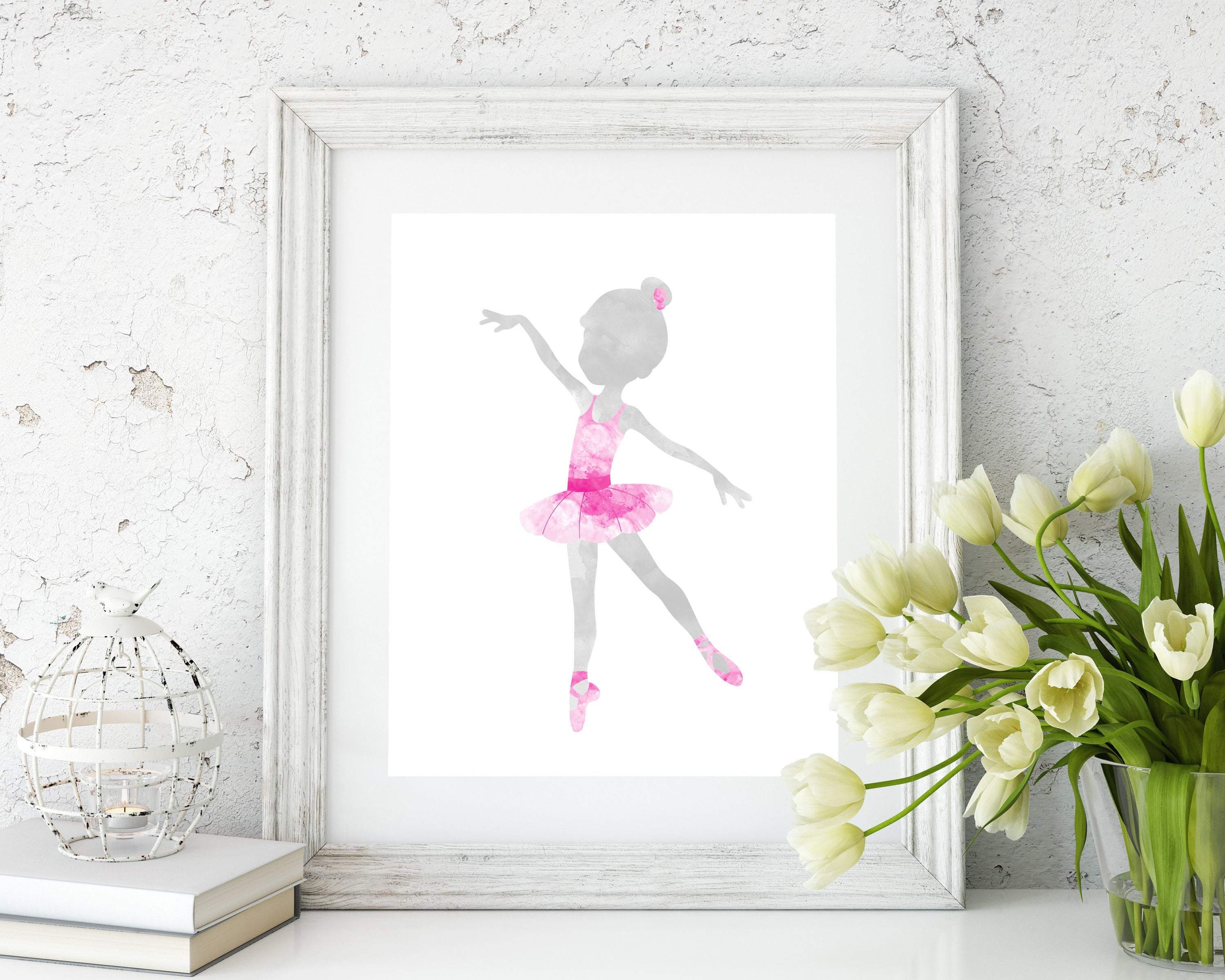 Ballerina Wall Art, Pink Ballerina Art Print in watercolor, Girls Ballet dancer nursery art print baby nursery bedroom decor