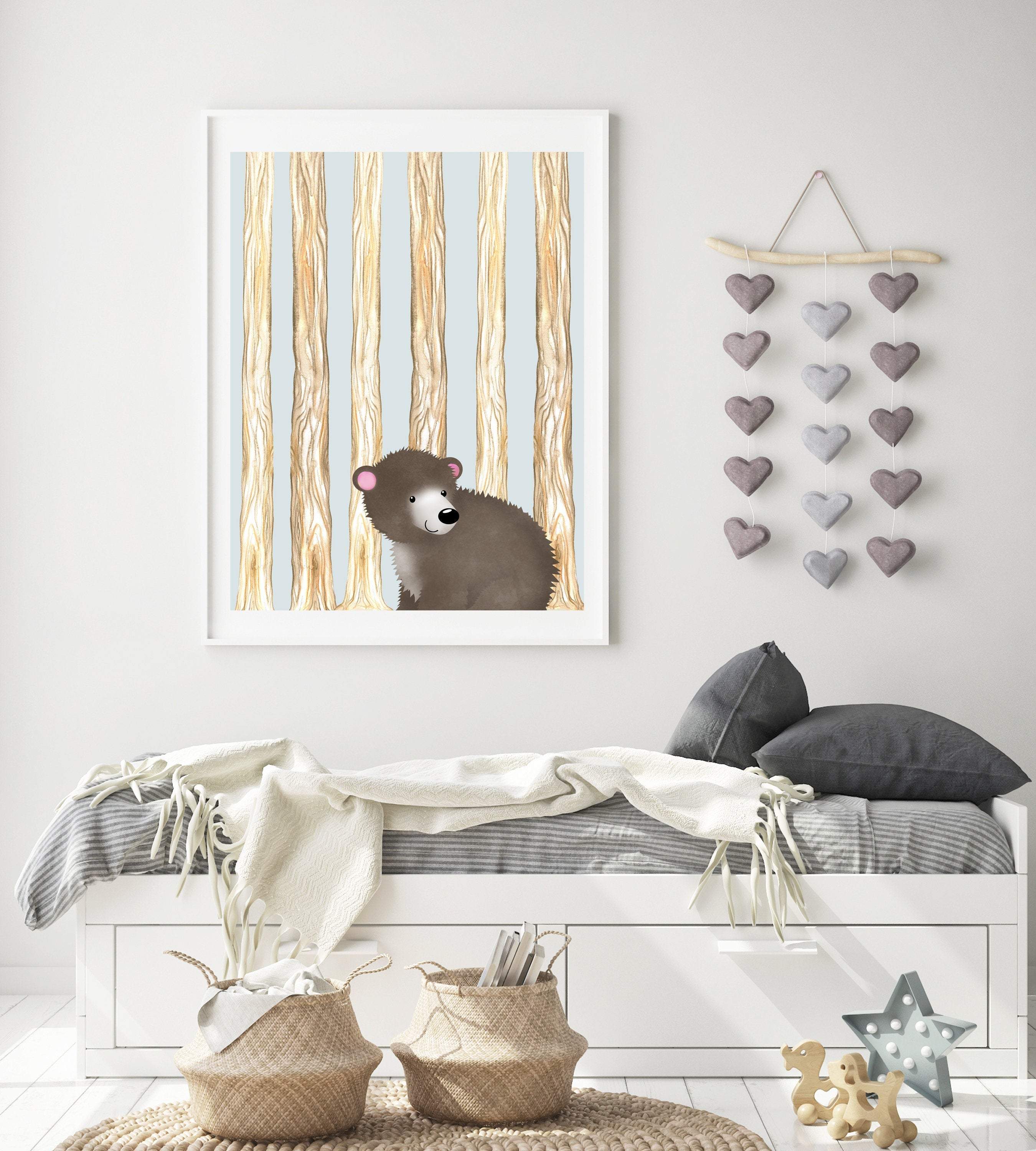Bear in woodland nursery art print - Bear wall art - Bear print for nursery nursery art print baby nursery bedroom decor