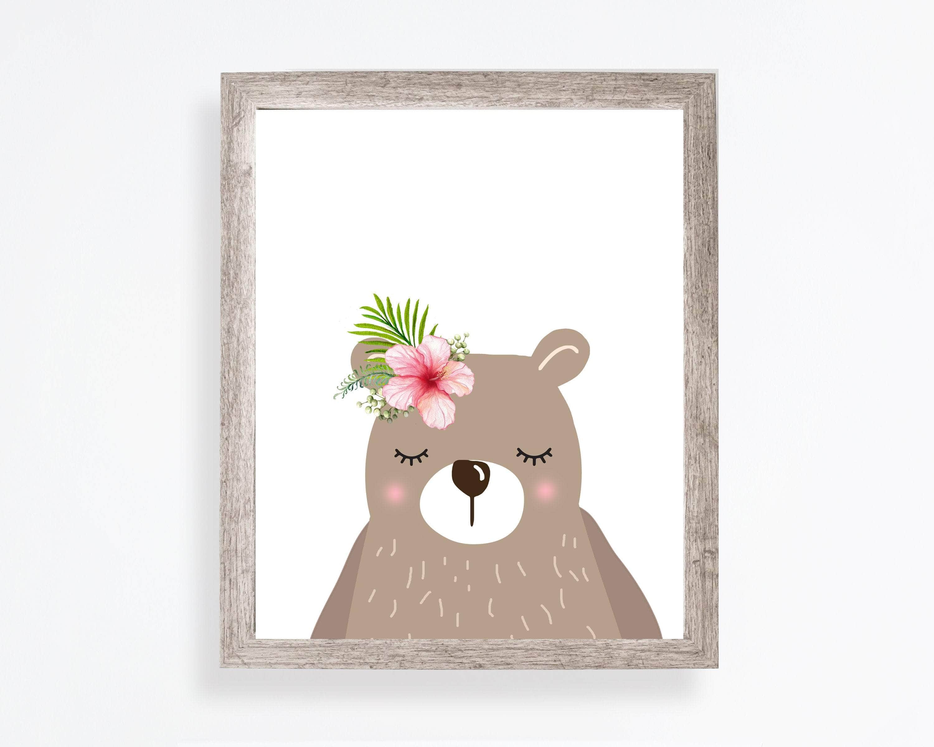 Bear print - Woodland nursery - Woodland decor - Nursery animals - Printable nursery art - Nursery wall art - Flower crown animals - H1940-B nursery art print baby nursery bedroom decor