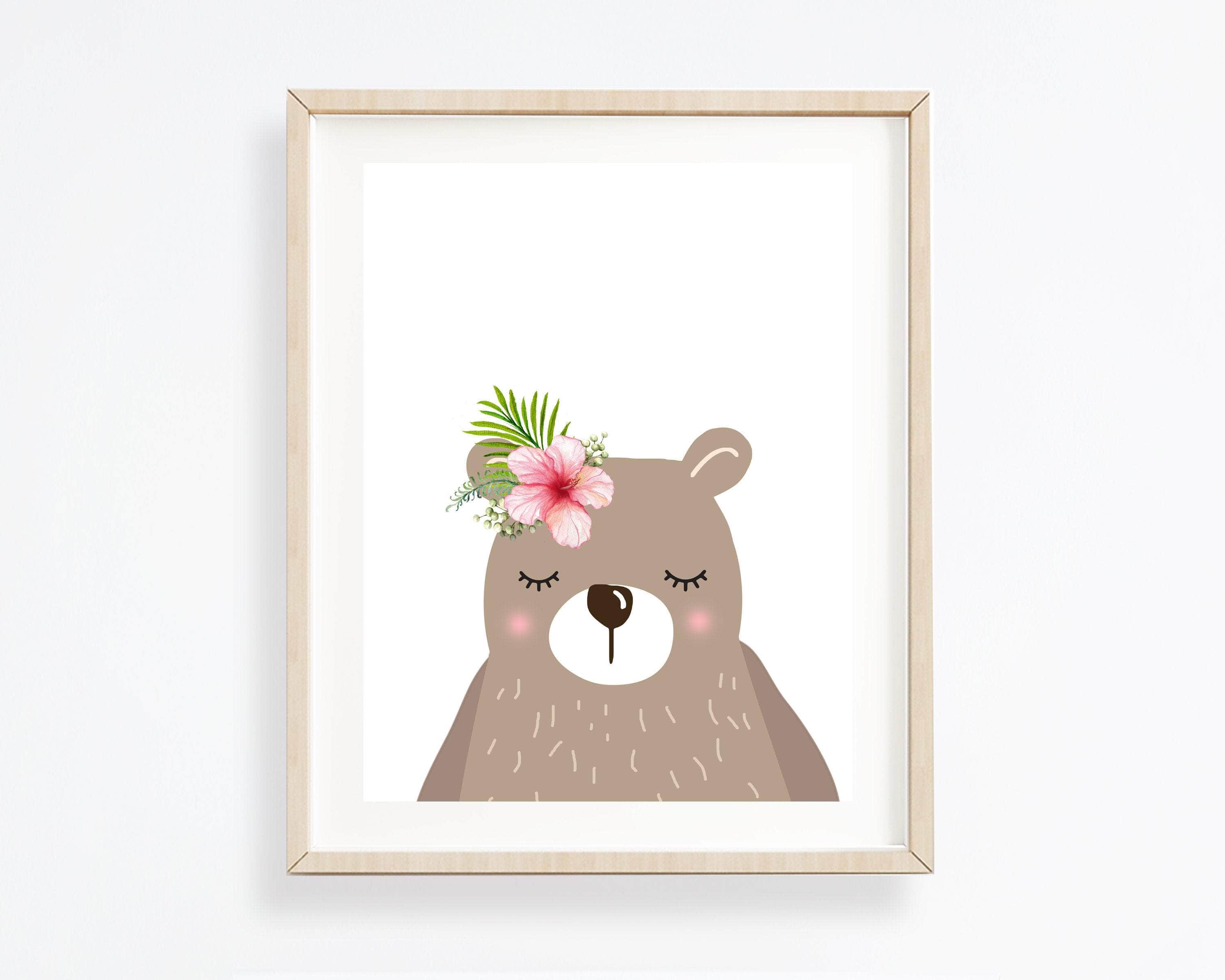 Bear print - Woodland nursery - Woodland decor - Nursery animals - Printable nursery art - Nursery wall art - Flower crown animals - H1940-B nursery art print baby nursery bedroom decor