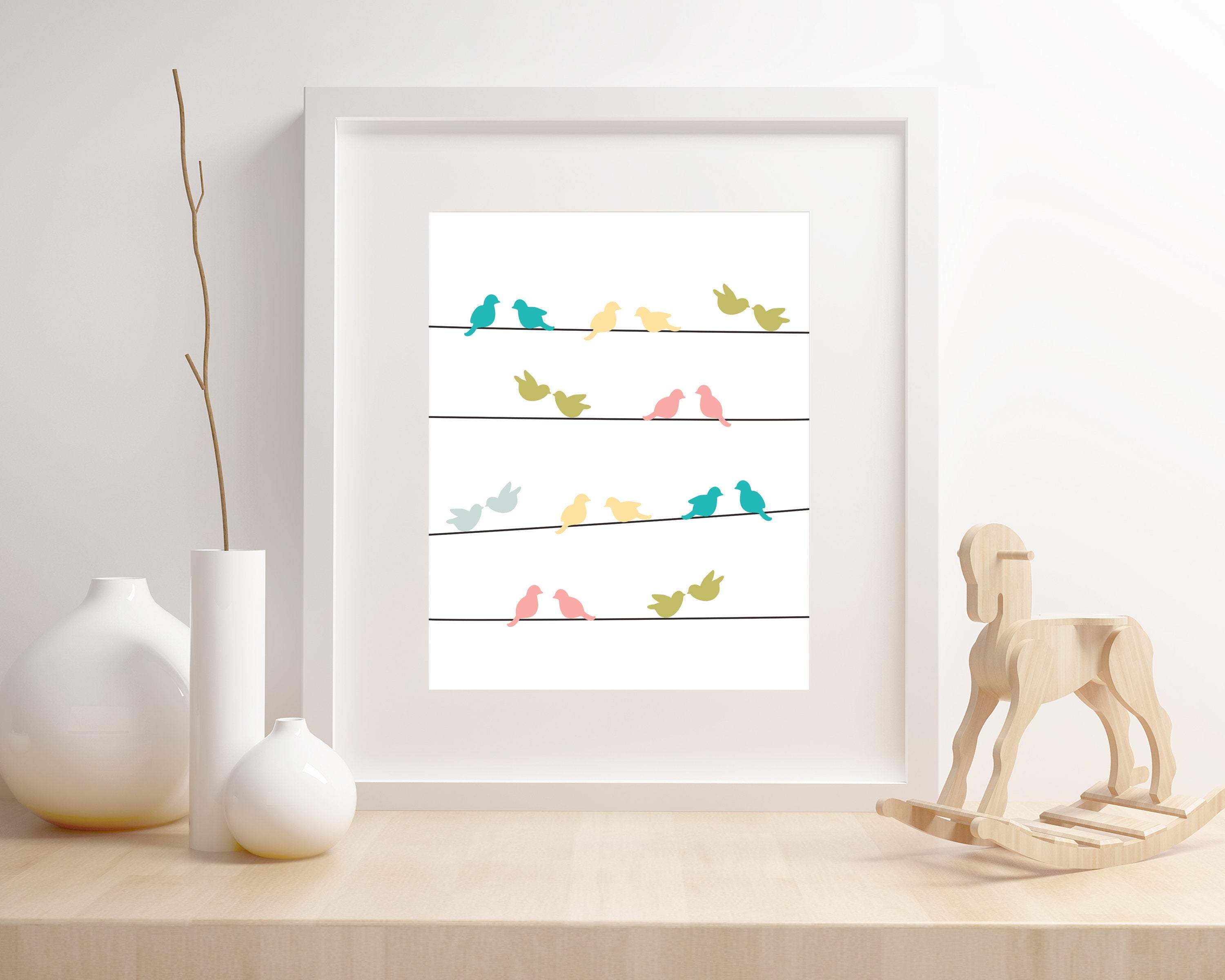 Bird wall art prints - bird art print - bird on a wire wall art - Girls room art print - Girl nursery wall art - Cute bird printable -H1749 nursery art print baby nursery bedroom decor