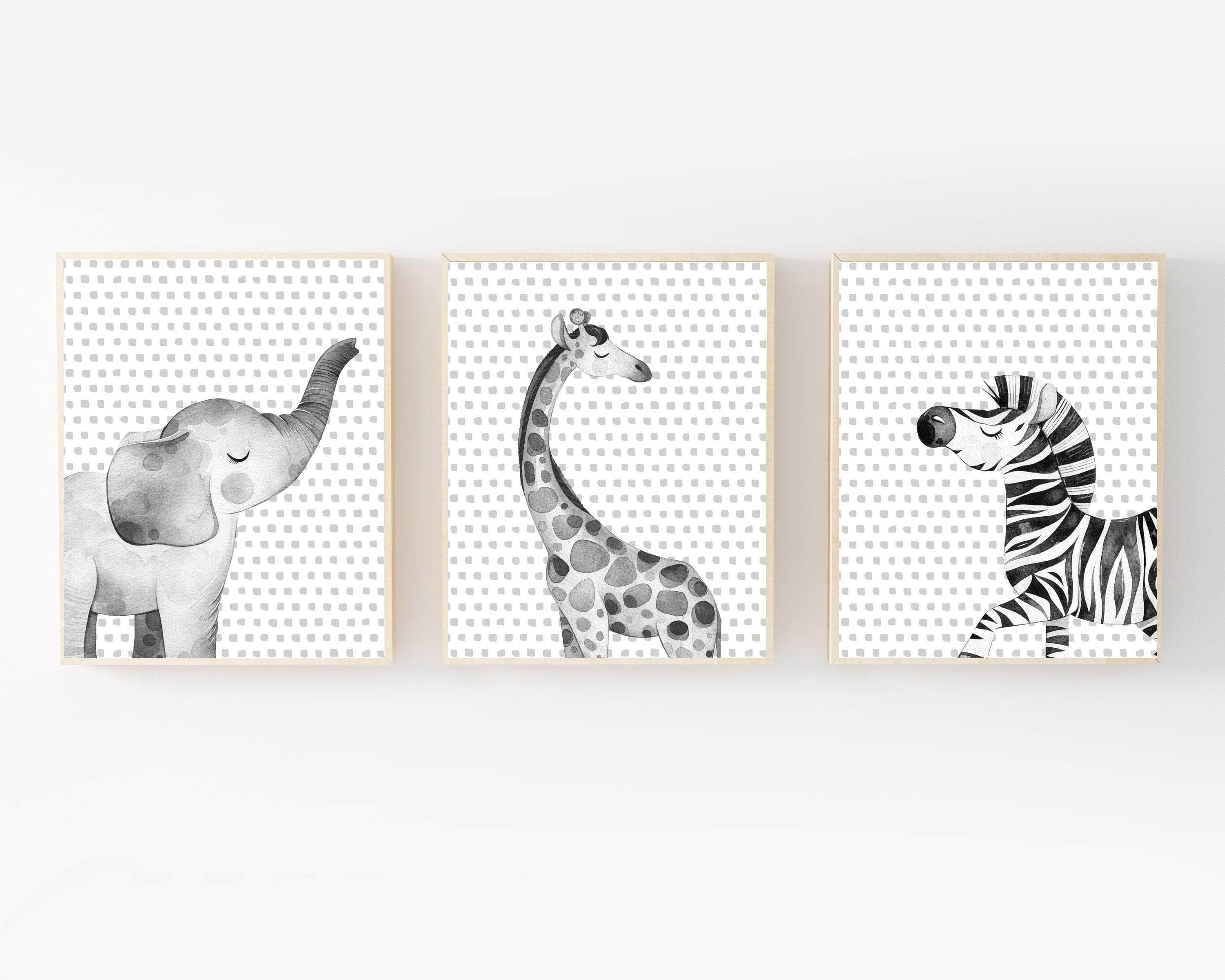 Black and white Animal prints for nursery - Black and white wall art - Animal wall art - Printable wall art - Jungle nursery print - H2017 nursery art print baby nursery bedroom decor