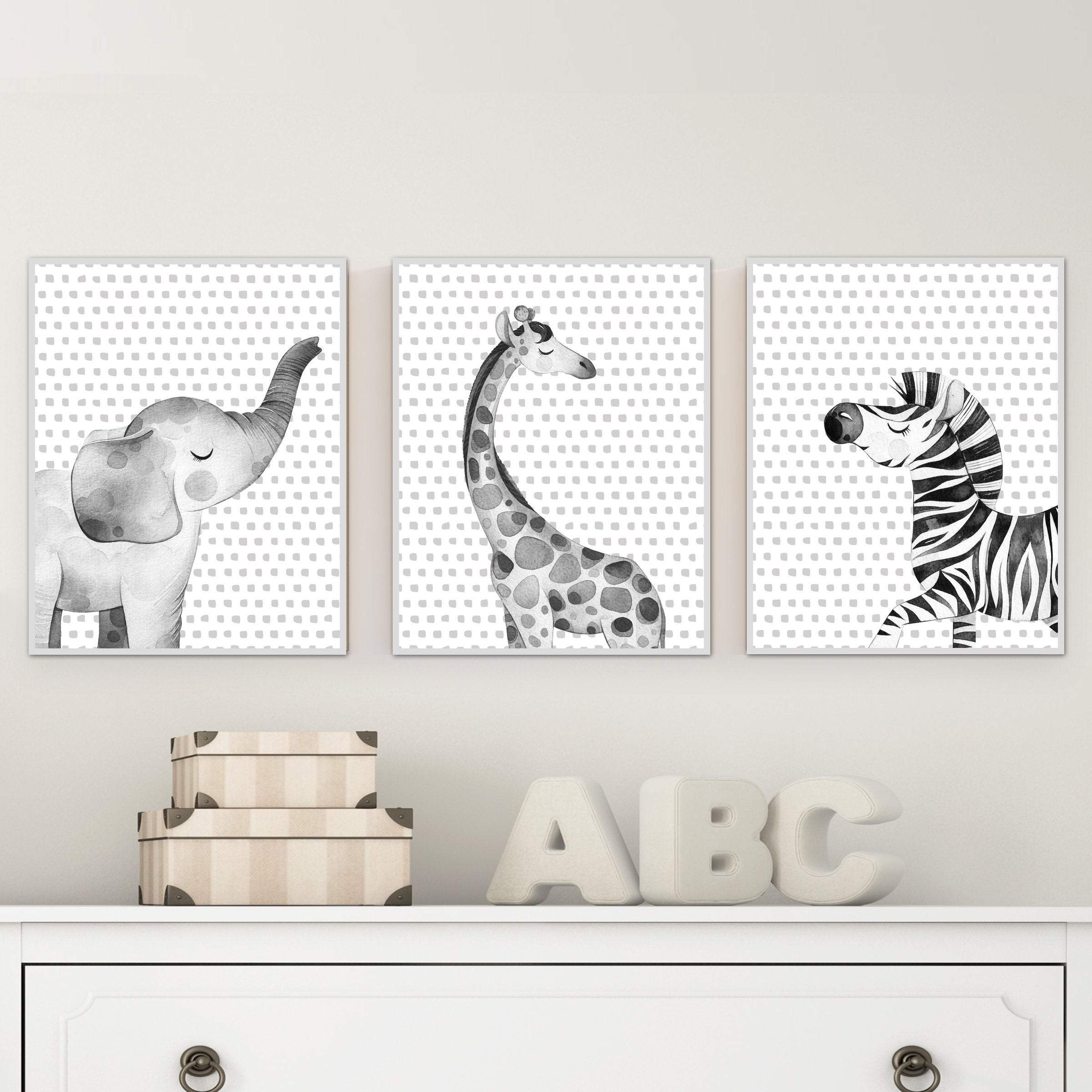 Black and white Animal prints for nursery - Black and white wall art - Animal wall art - Printable wall art - Jungle nursery print - H2017 nursery art print baby nursery bedroom decor