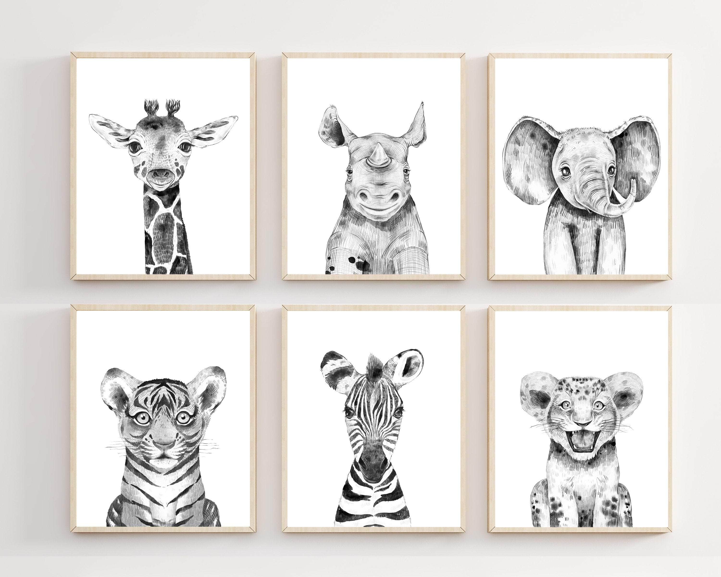 Black and white Animal prints - nursery animal wall art prints - Black and white wall art - Printable wall art - Jungle nursery print - 2054 nursery art print baby nursery bedroom decor