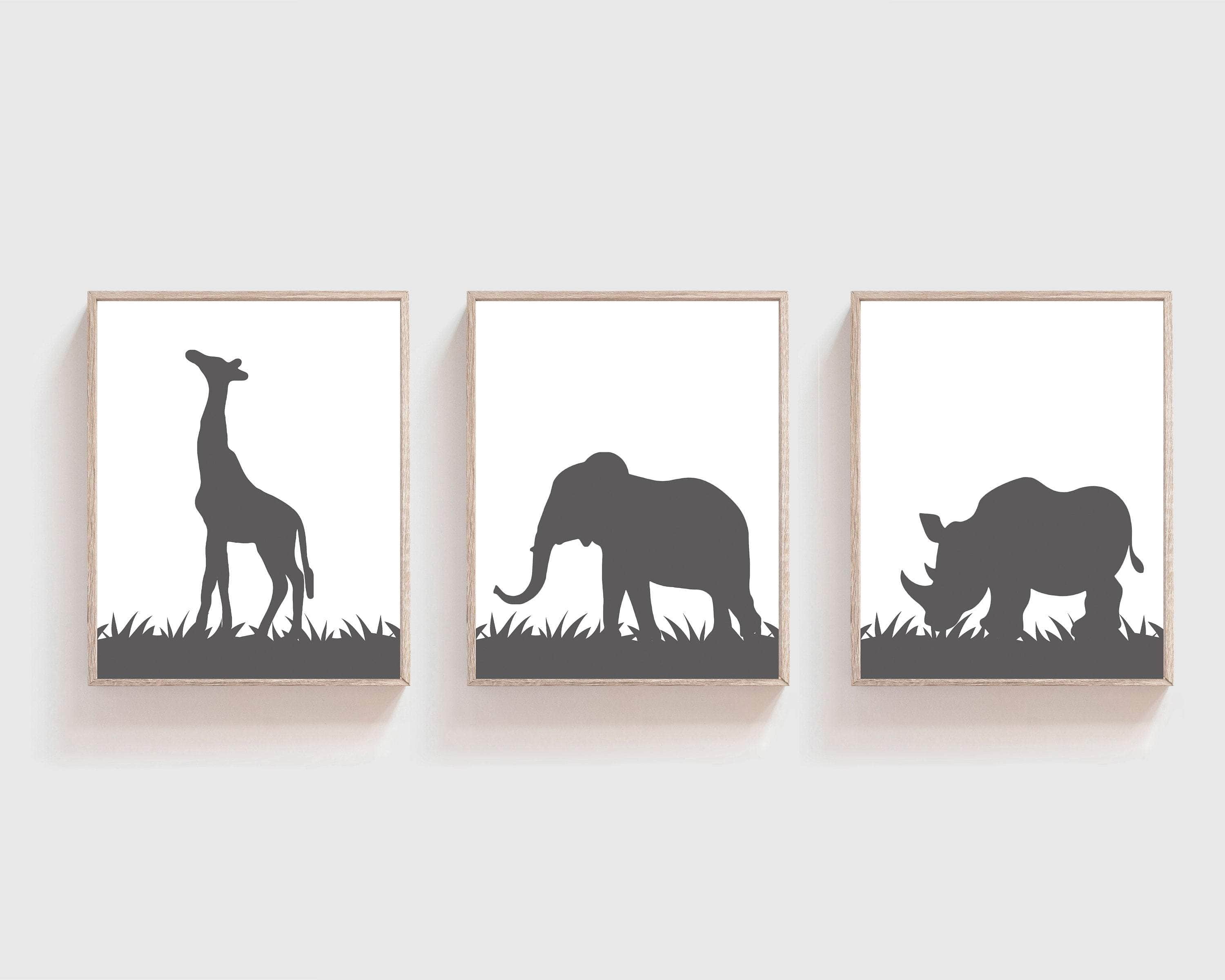 Black and white safari animal prints - Black and white safari print - Safari nursery prints - Safari nursery decor - Set of 3 prints  -H1203 nursery art print baby nursery bedroom decor