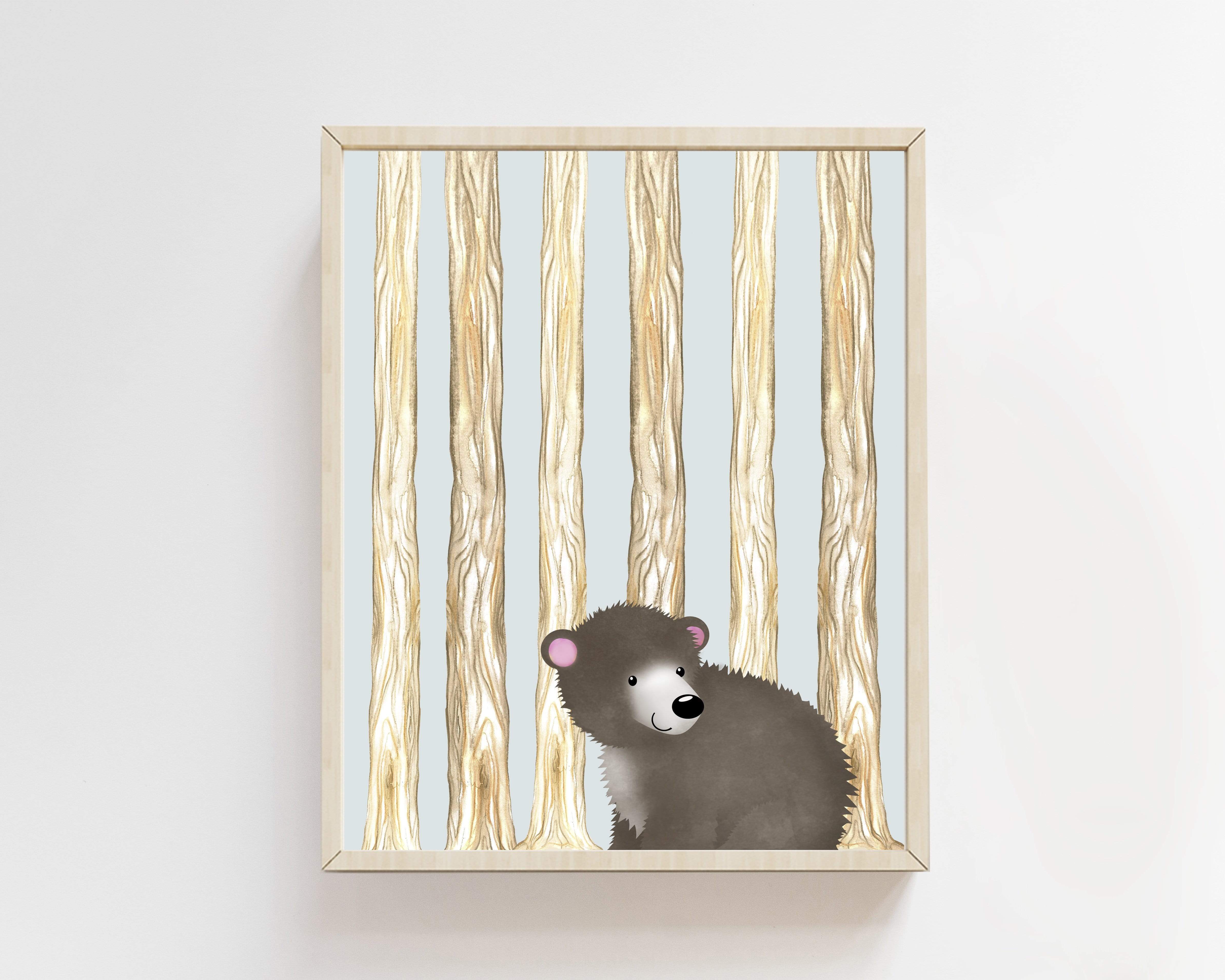 Boy woodland nursery print - Bear wall art - Printable bear art - Baby boy nursery - Little bear nursery - Bear print for nursery  - H1999 nursery art print baby nursery bedroom decor