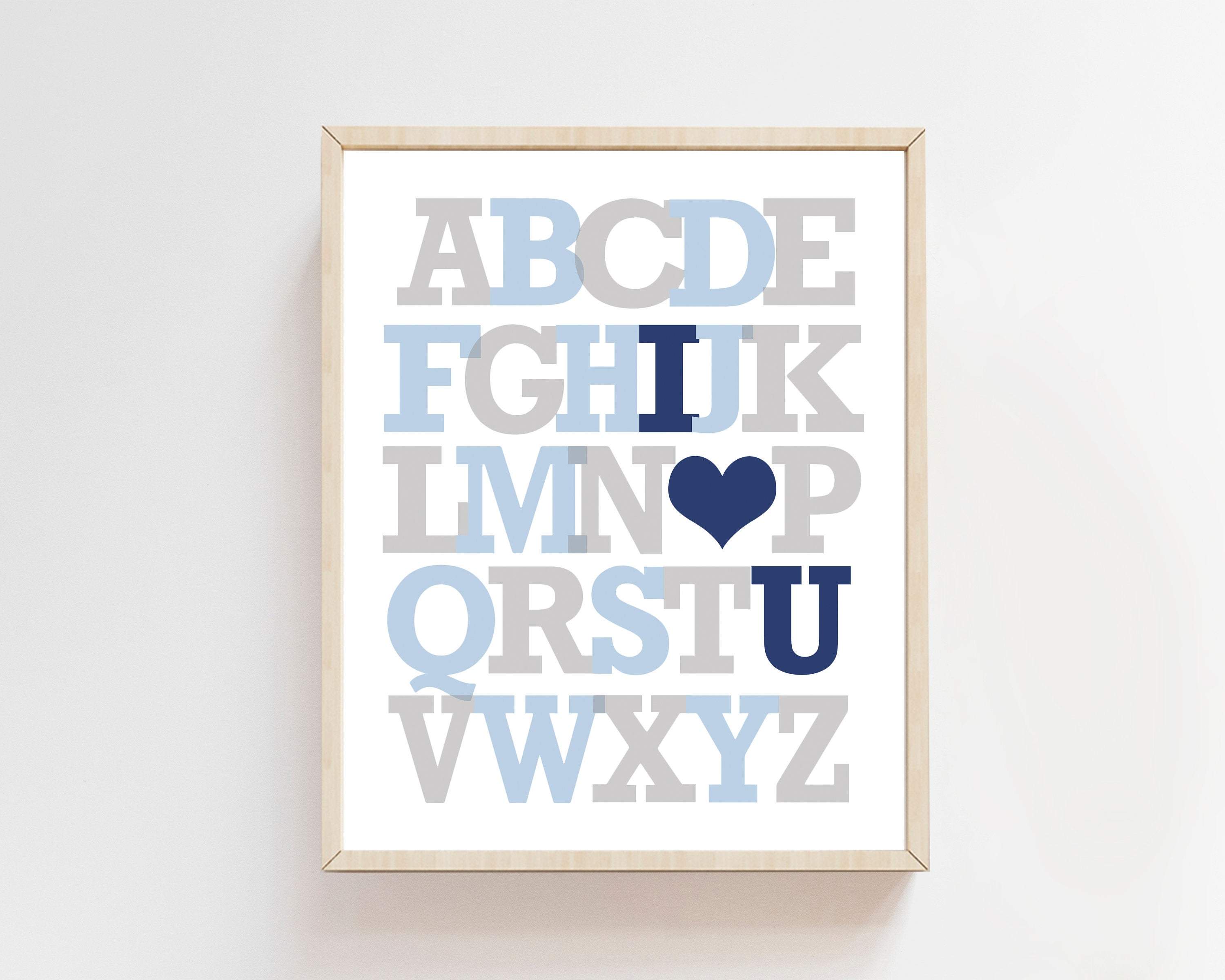 Boys Alphabet Wall Art, ABC Wall Art, Blue and Gray Nursery Decor nursery art print baby nursery bedroom decor