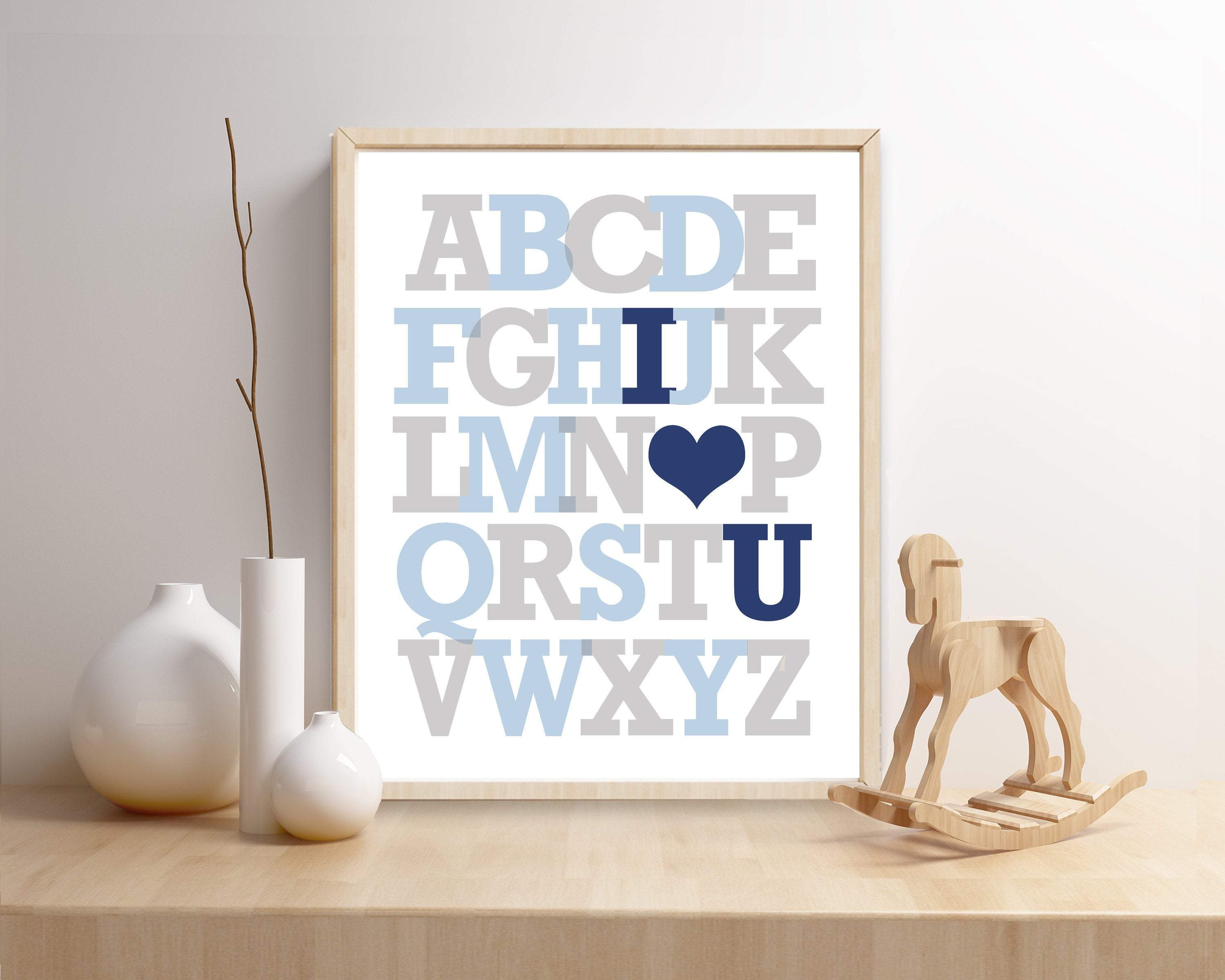 Boys Alphabet Wall Art, ABC Wall Art, Blue and Gray Nursery Decor nursery art print baby nursery bedroom decor