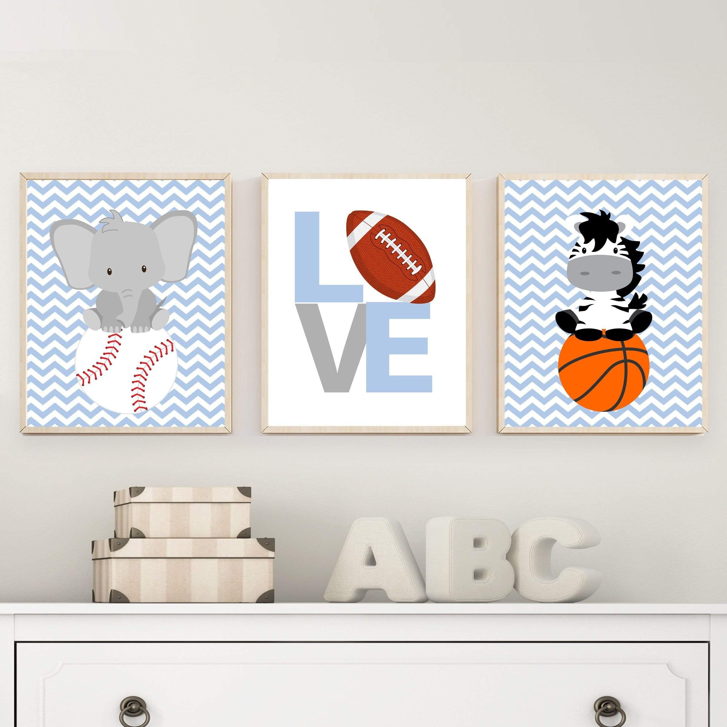 Boys Animal Sports Wall Art, Basketball, Football, Baseball wall art, Sport Animals Wall Art, Baby Animals Sports Art Print - H1212 nursery art print baby nursery bedroom decor