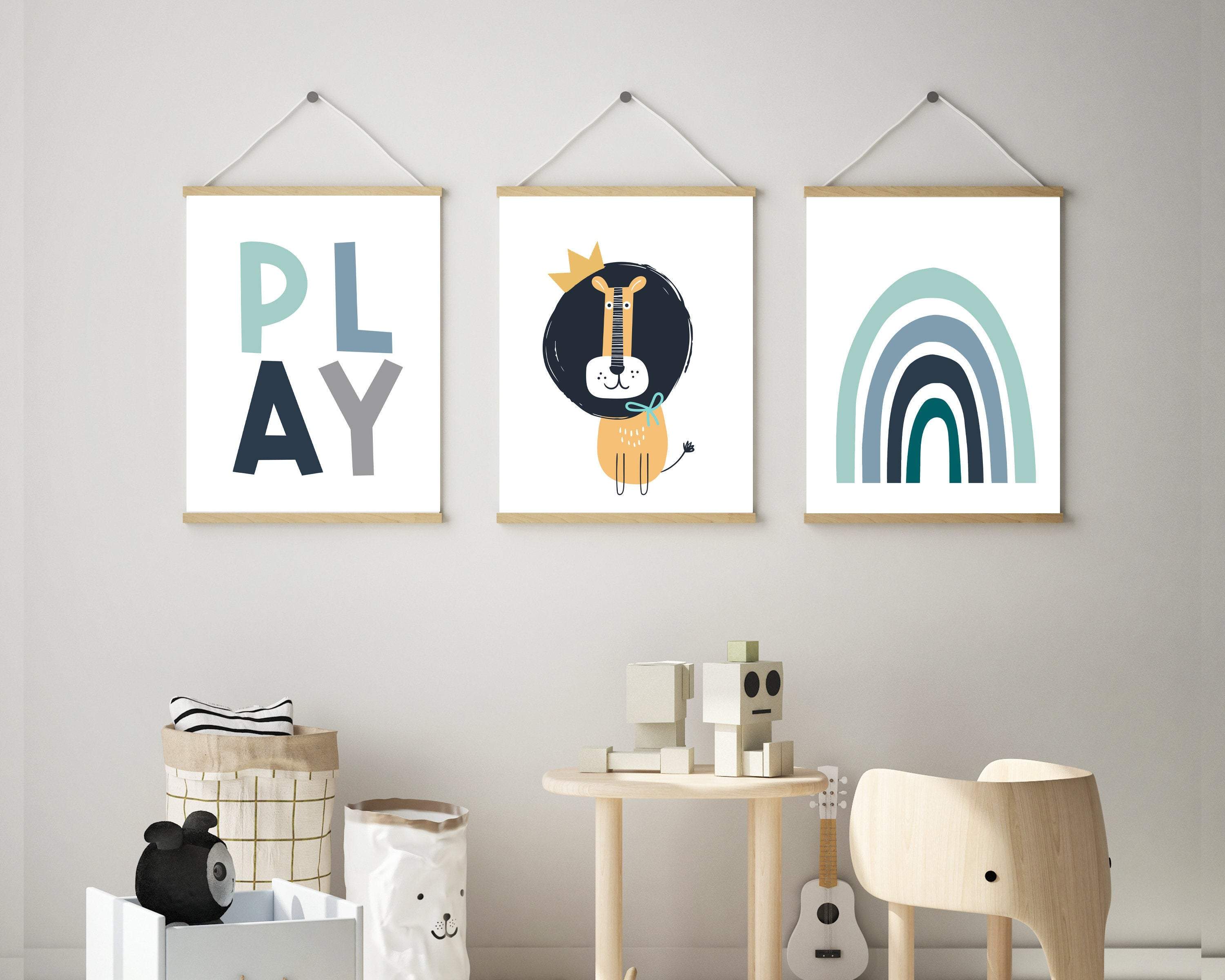 Boys nursery prints - Nursery safari prints - Jungle nursery decor - Scandi nursery print - Boys wall decor - Blue nursery art - Rainbow art nursery art print baby nursery bedroom decor