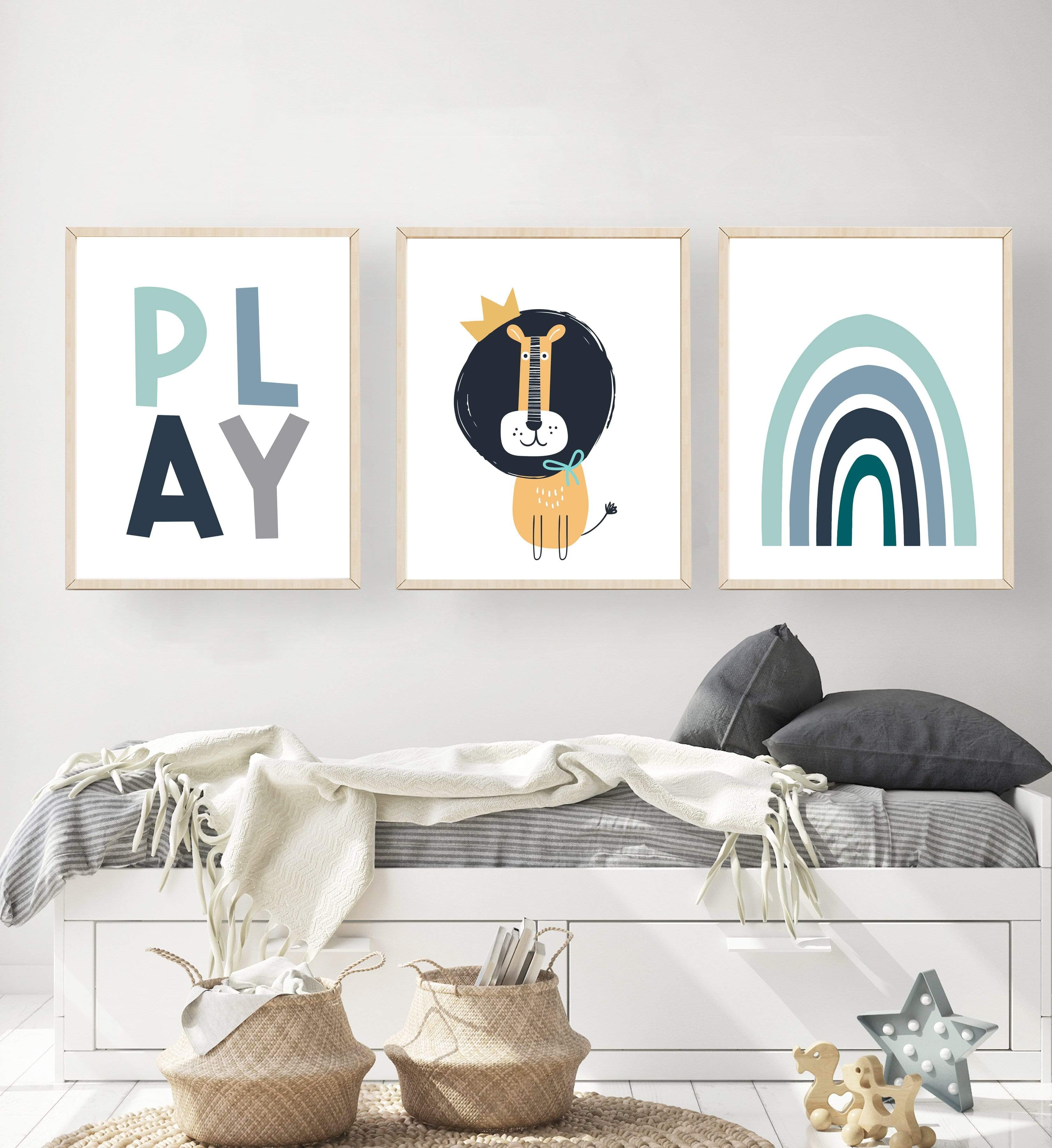 Boys nursery prints - Nursery safari prints - Jungle nursery decor - Scandi nursery print - Boys wall decor - Blue nursery art - Rainbow art nursery art print baby nursery bedroom decor