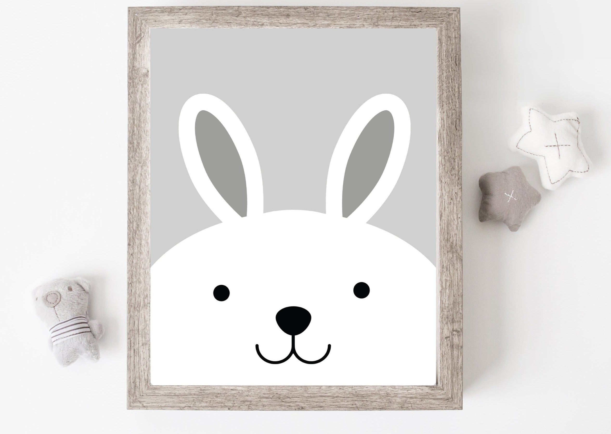 Bunny art print - Grey nursery wall art animals - Rabbit nursery print - Cute printable wall art - Monochrome nursery - Rabbit art print nursery art print baby nursery bedroom decor