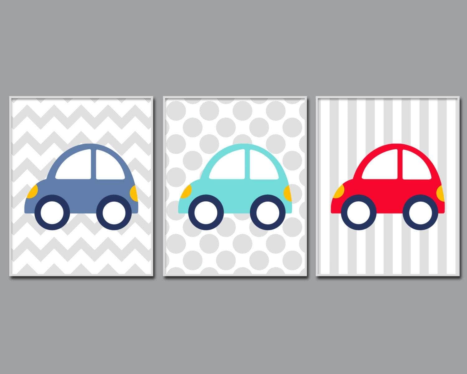 Car themed nursery decor, Blue, Green and Red Cars Baby Art Print nursery art print baby nursery bedroom decor