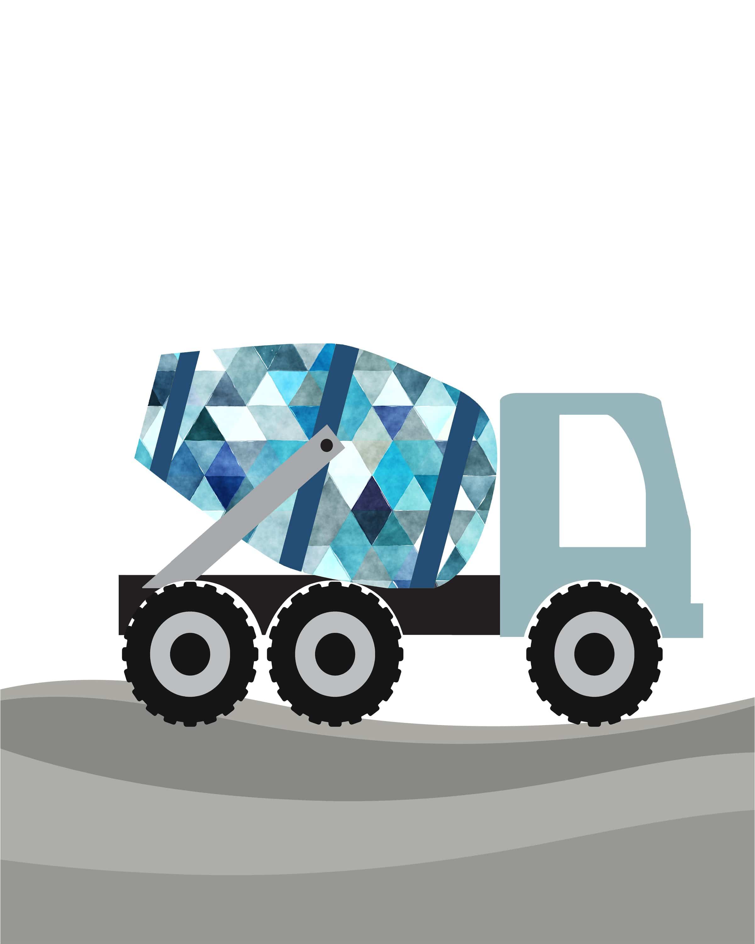 Construction nursery art - Set of 3 prints - Truck poster - Baby boy nursery decor - Boys truck art - Truck wall art - Blue nursery decor nursery art print baby nursery bedroom decor