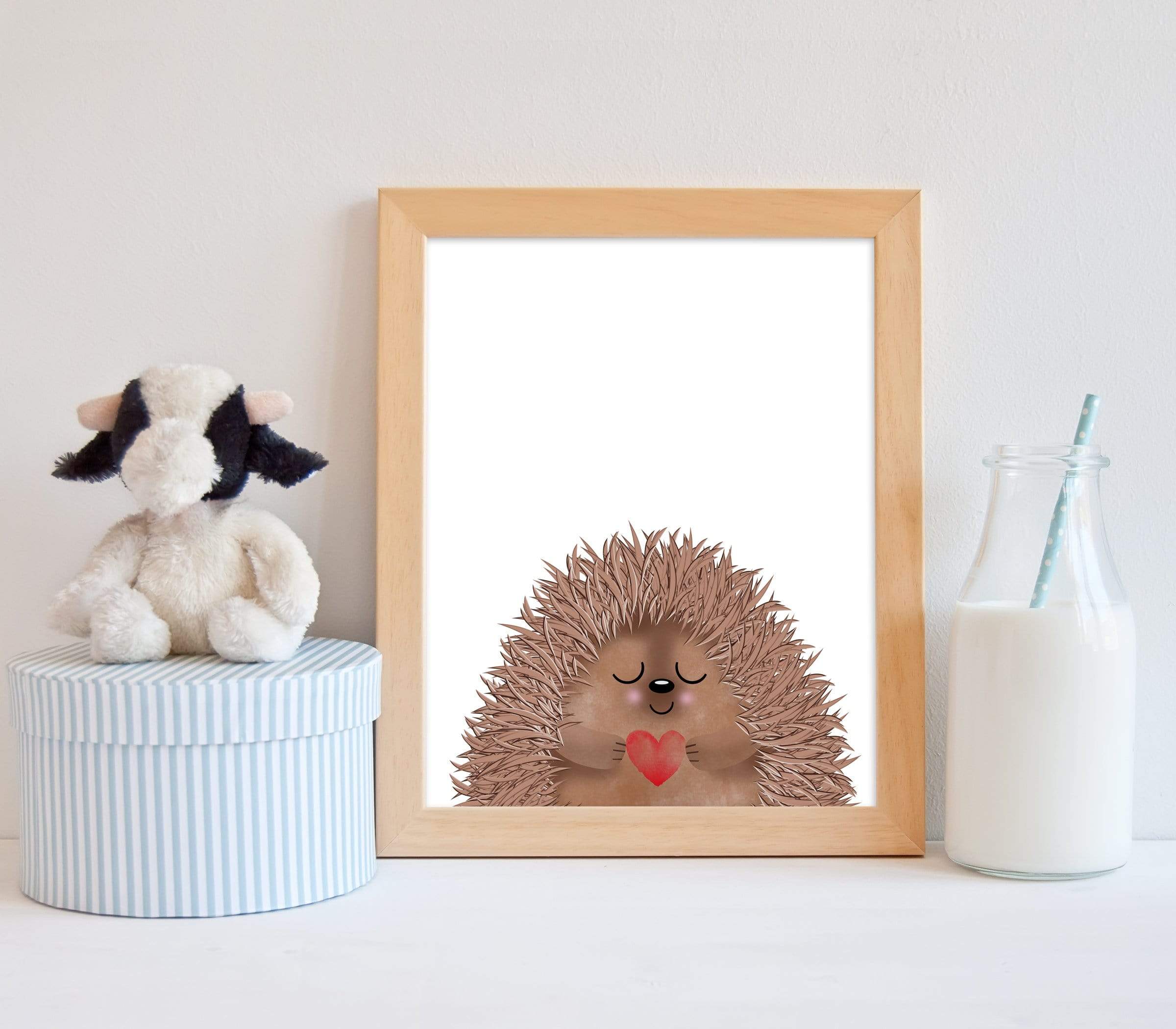 Cute Hedgehog with Love Heart Wall Art Print nursery art print baby nursery bedroom decor