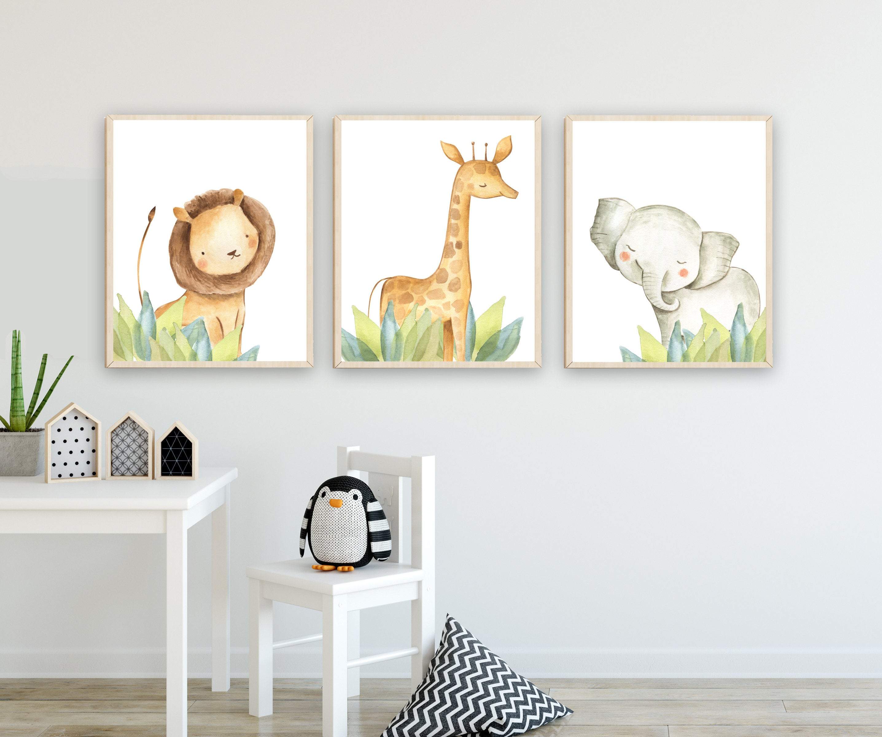 Cute Jungle safari animals Print | Set of 3 nursery art print baby nursery bedroom decor