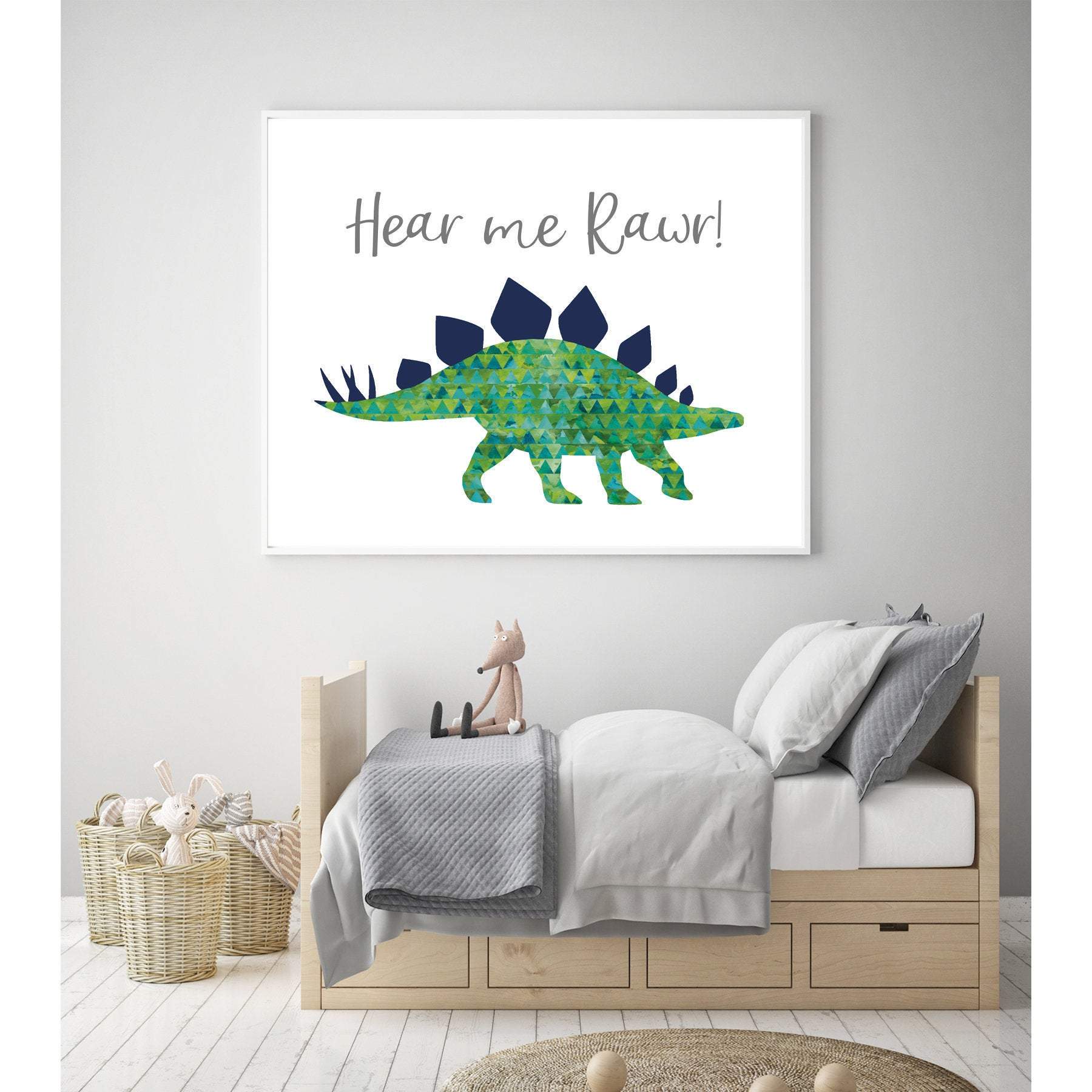 Dinosaur nursery wall art printable. Green Dinosaur. Dinosaur print nursery art print baby nursery bedroom decor