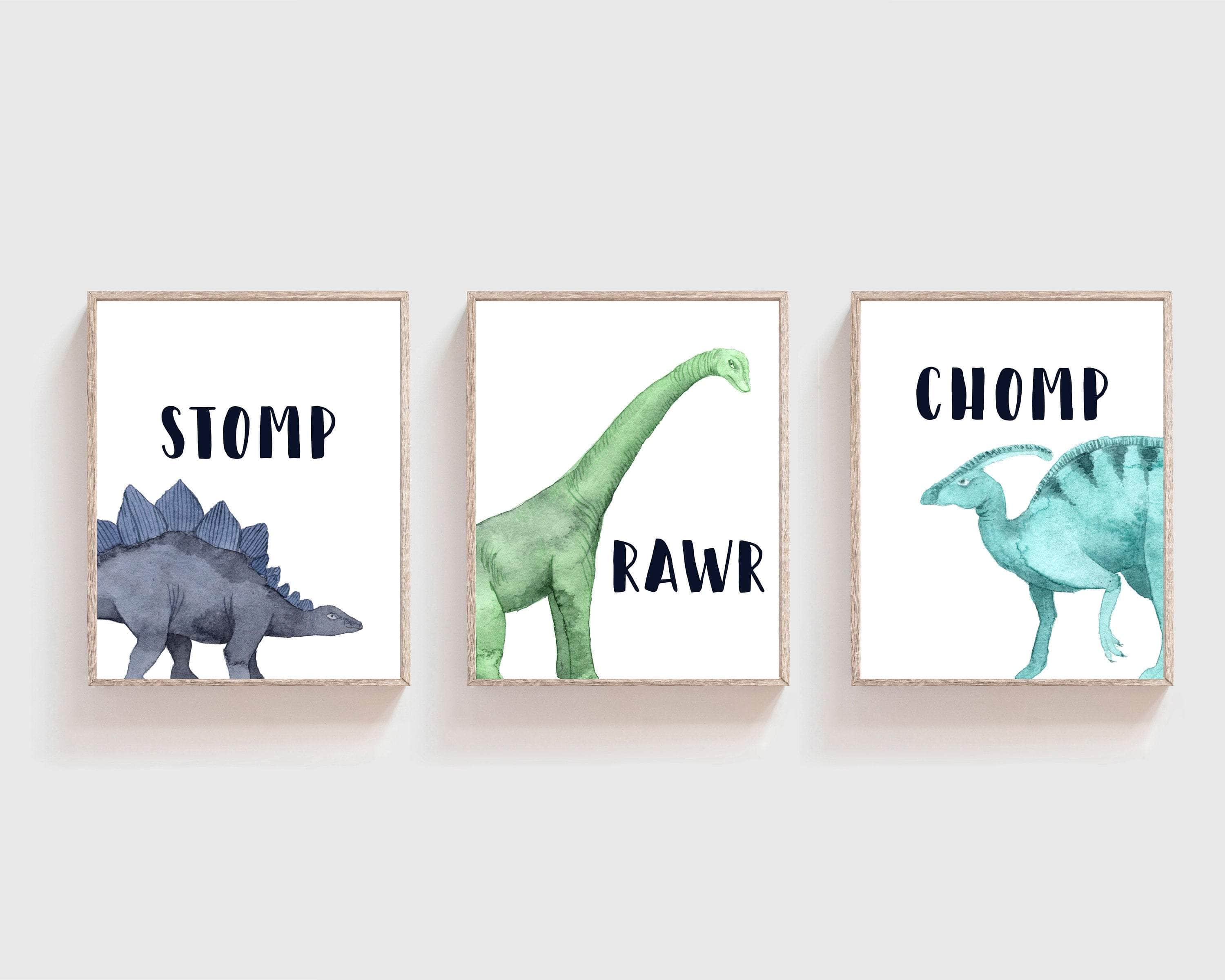 Dinosaur Nursery wall art - Set of 3 - Stomp, Chomp & Rawr - Boys bedroom art nursery art print baby nursery bedroom decor