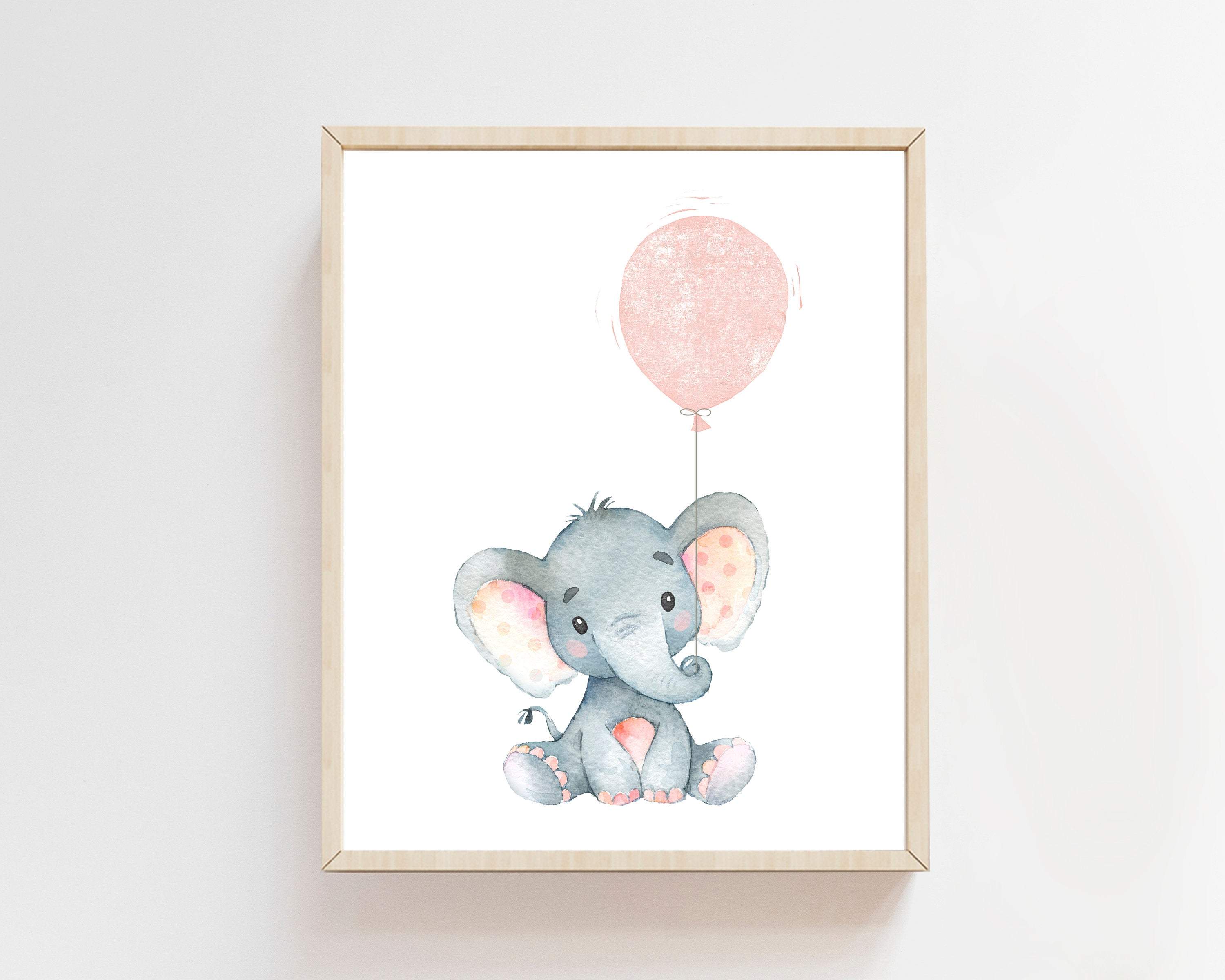 Elephant nursery wall art, Baby girl decor print, girls Jungle watercolor pink grey nursery -25 sizes Include - Instant Download -H1538 nursery art print baby nursery bedroom decor