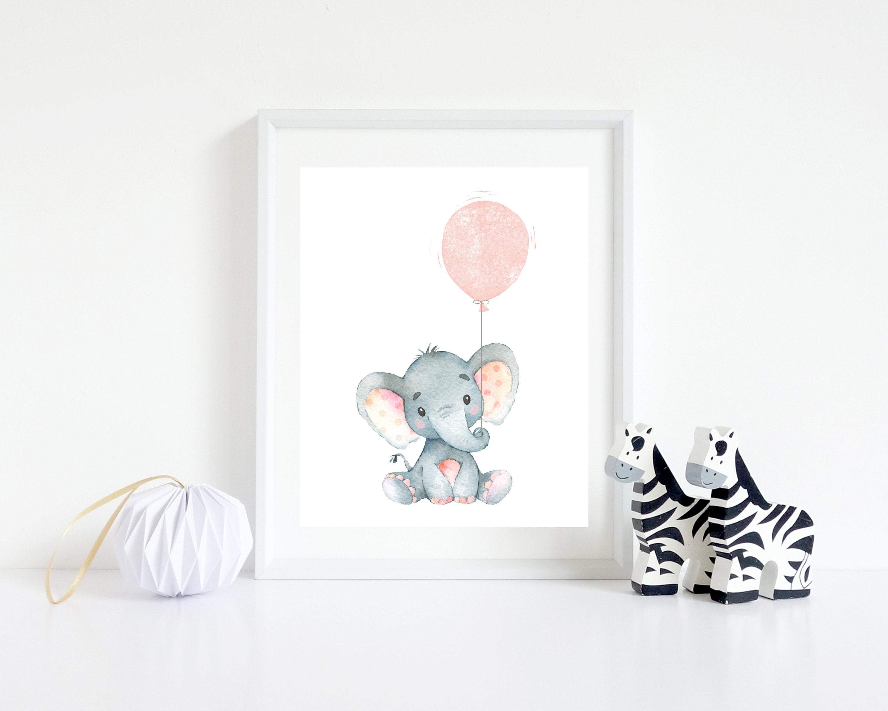 Elephant nursery wall art, Baby girl decor print, girls Jungle watercolor pink grey nursery -25 sizes Include - Instant Download -H1538 nursery art print baby nursery bedroom decor