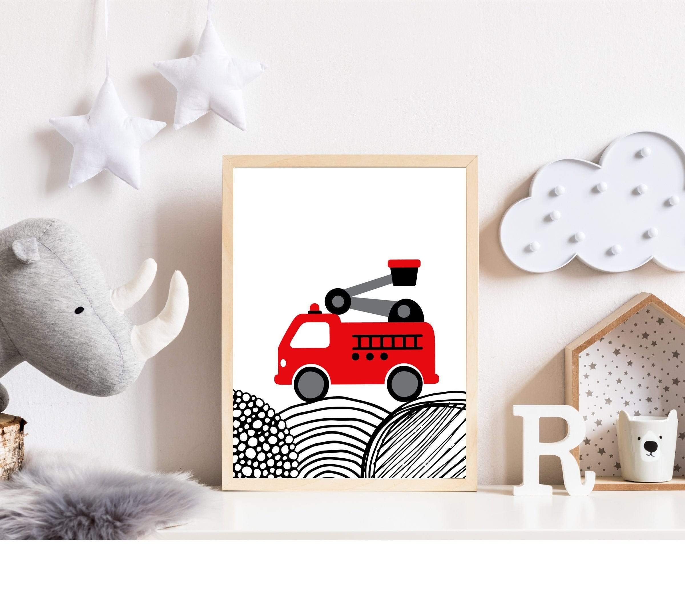 Fire Truck Wall Art | Printable fire truck for toddlers room nursery art print baby nursery bedroom decor