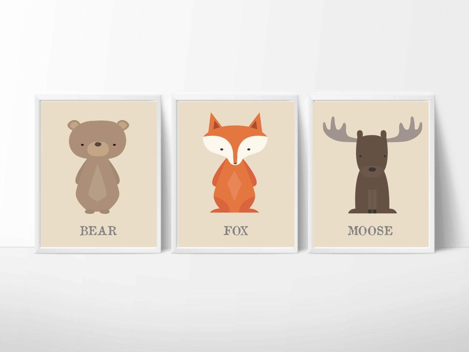 Fox, Moose and Bear Nursery Art, Baby Boy Woodland Art, Instant Download - Set of 3 -A3 size prints- H904 nursery art print baby nursery bedroom decor