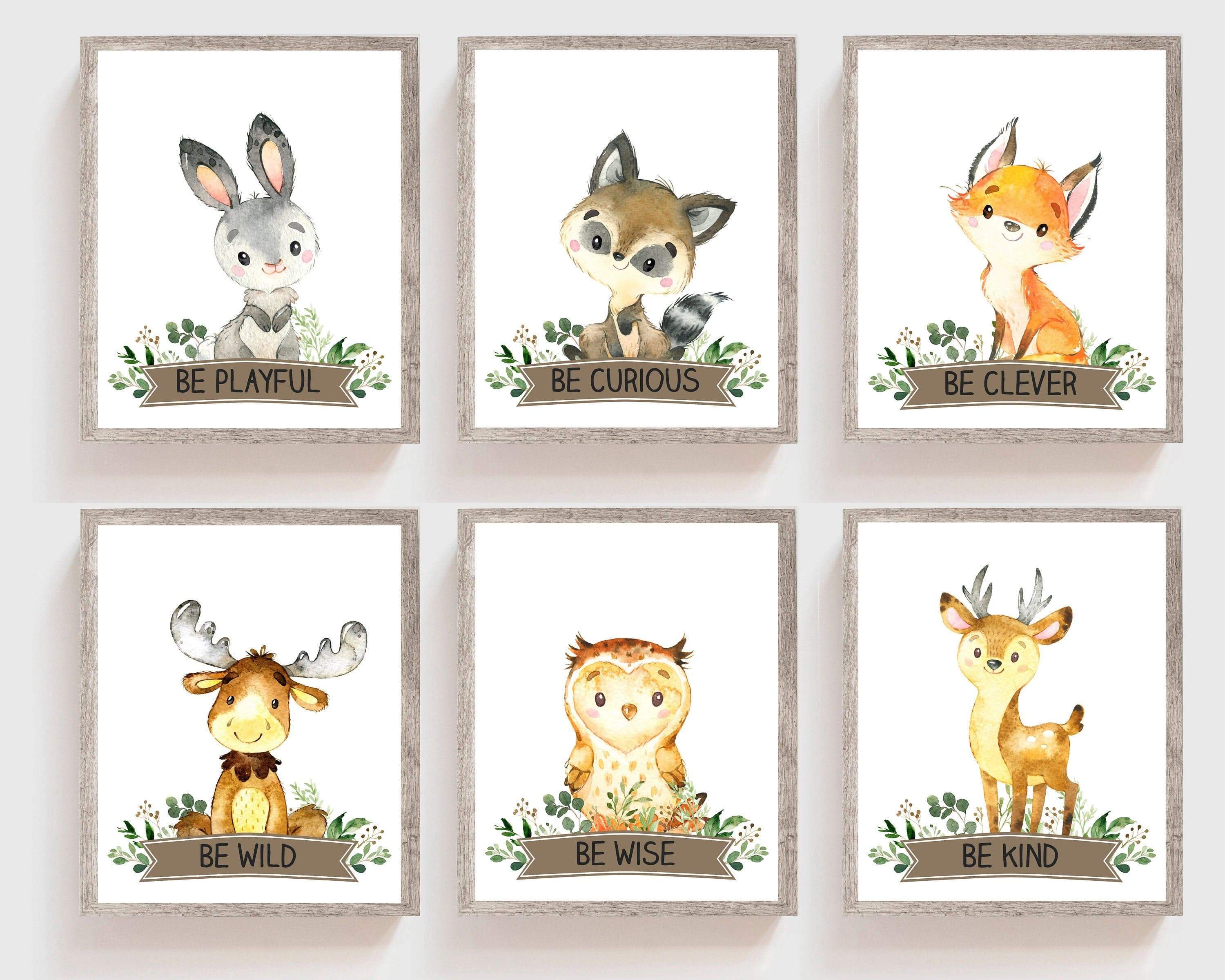 Gender neutral nursery art - Woodland animal prints - Baby shower gift - Nursery prints - Nursery art set - Watercolor nursery art - H2078 nursery art print baby nursery bedroom decor