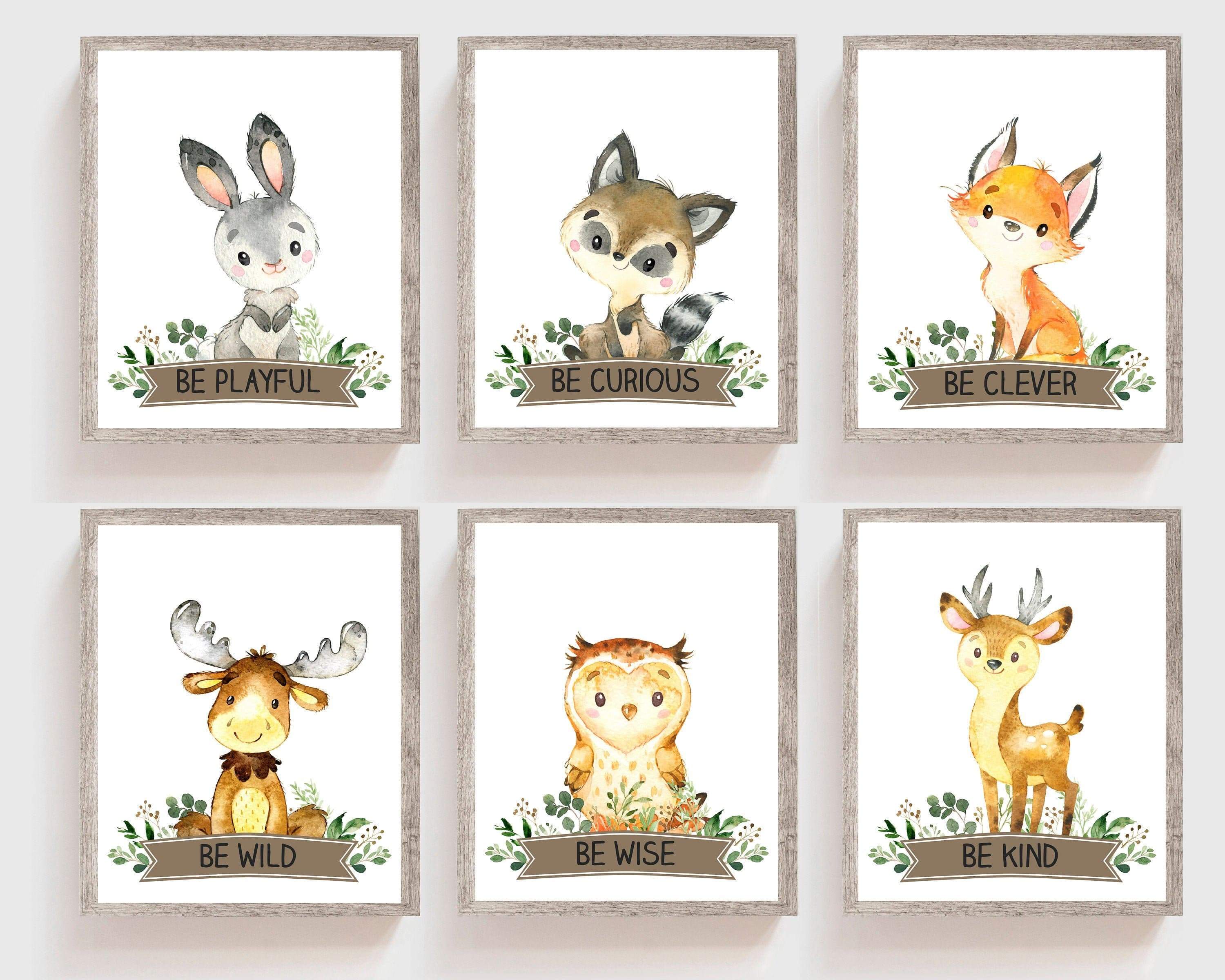 Gender neutral nursery art - Woodland animal prints - Baby shower gift - Nursery prints - Nursery art set - Watercolor nursery art - H2078 nursery art print baby nursery bedroom decor