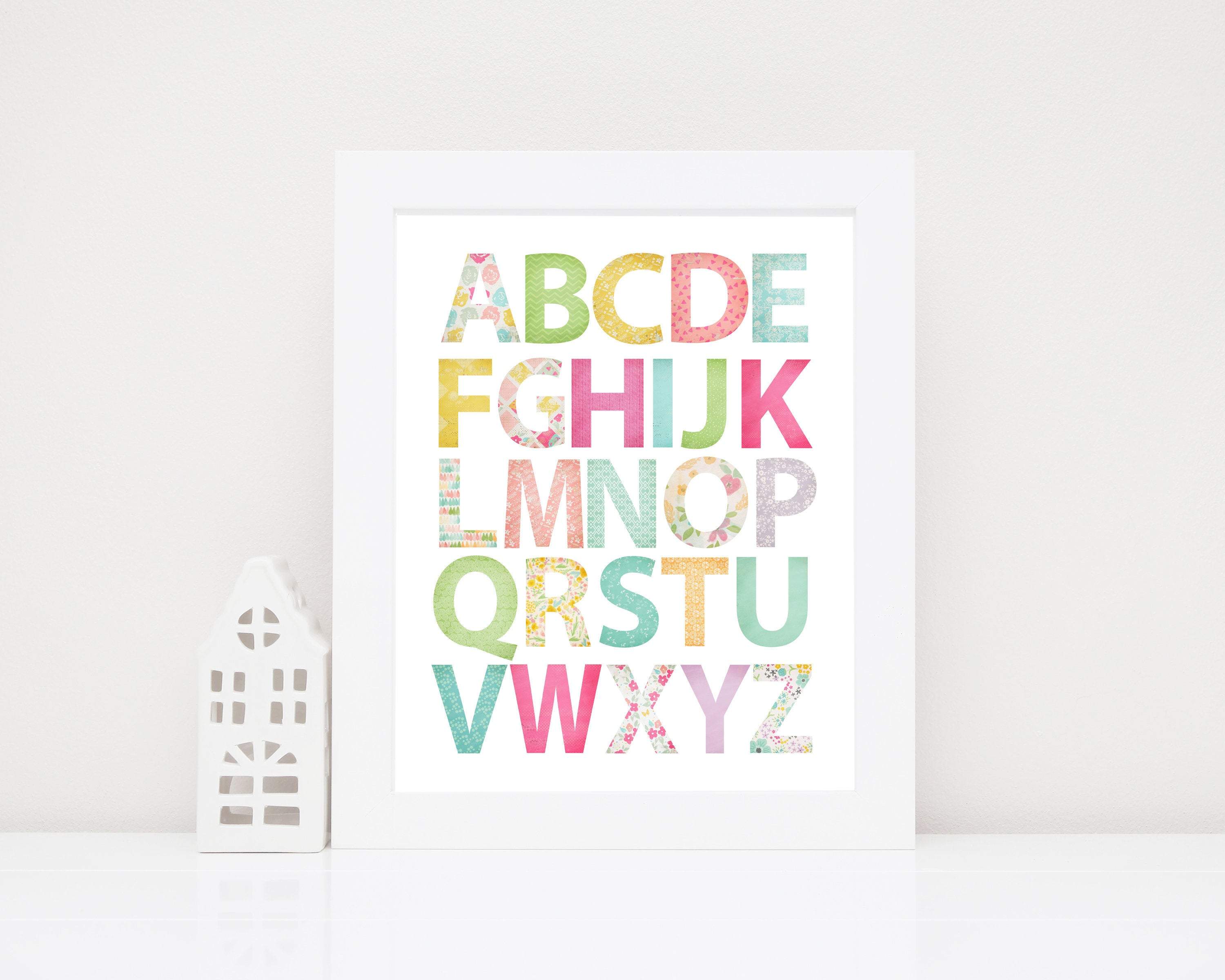 Girls bright colored alphabet art print nursery art print baby nursery bedroom decor
