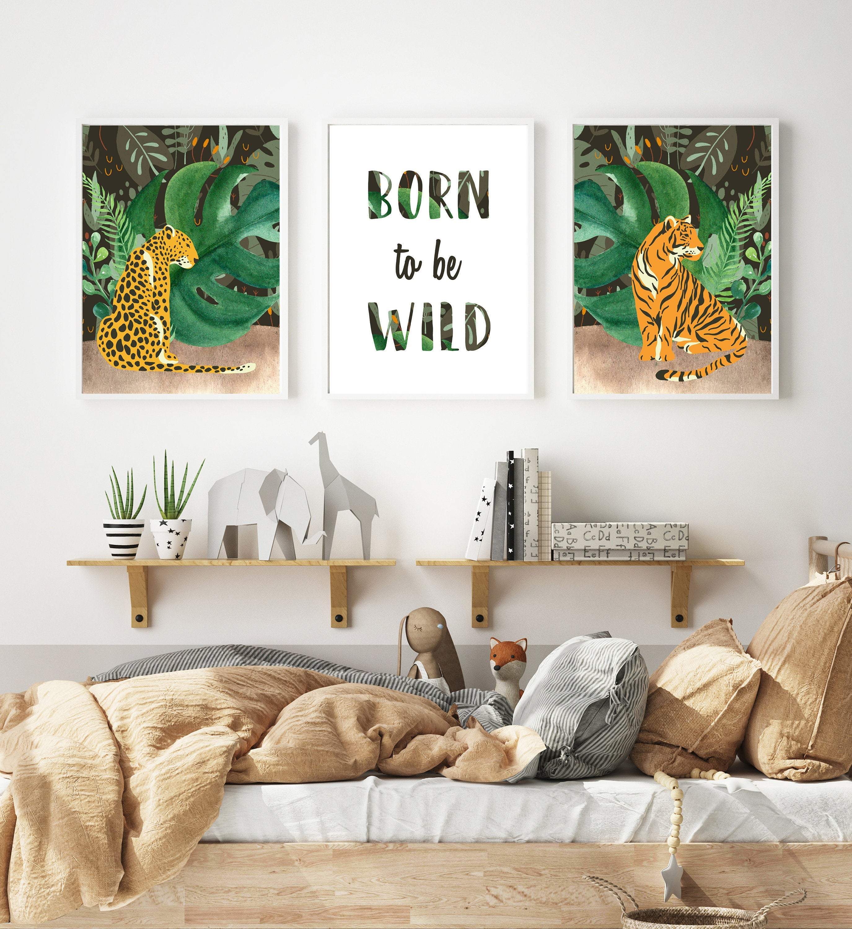 Jungle Tiger print - Cheetah art print - Jungle printables - Jungle cat wall art - Cheetah Leopard Tiger - Tropical art - Born to wild print nursery art print baby nursery bedroom decor