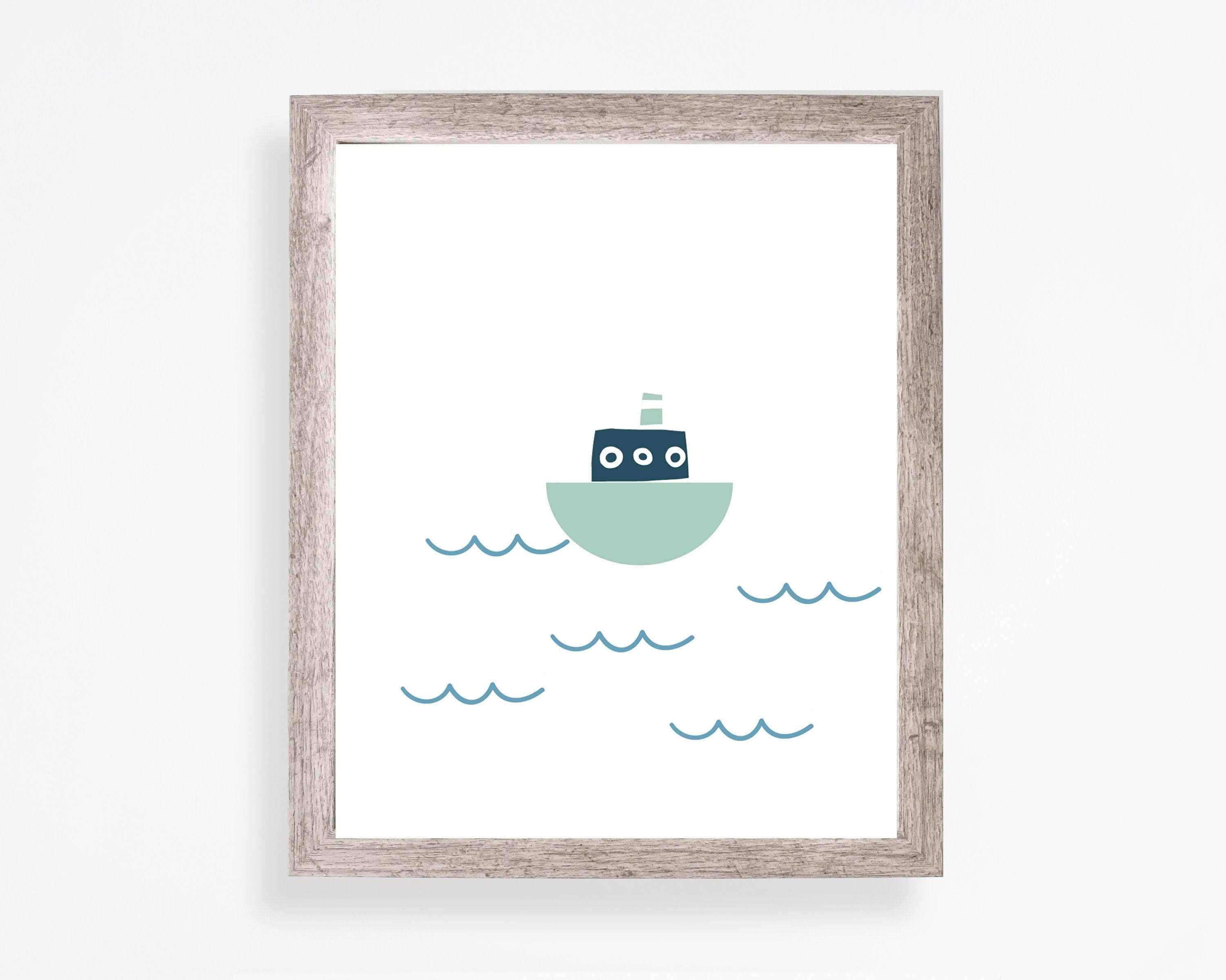 Kids Boat Art Print - Boat wall art - Nautical boys nursery art print baby nursery bedroom decor
