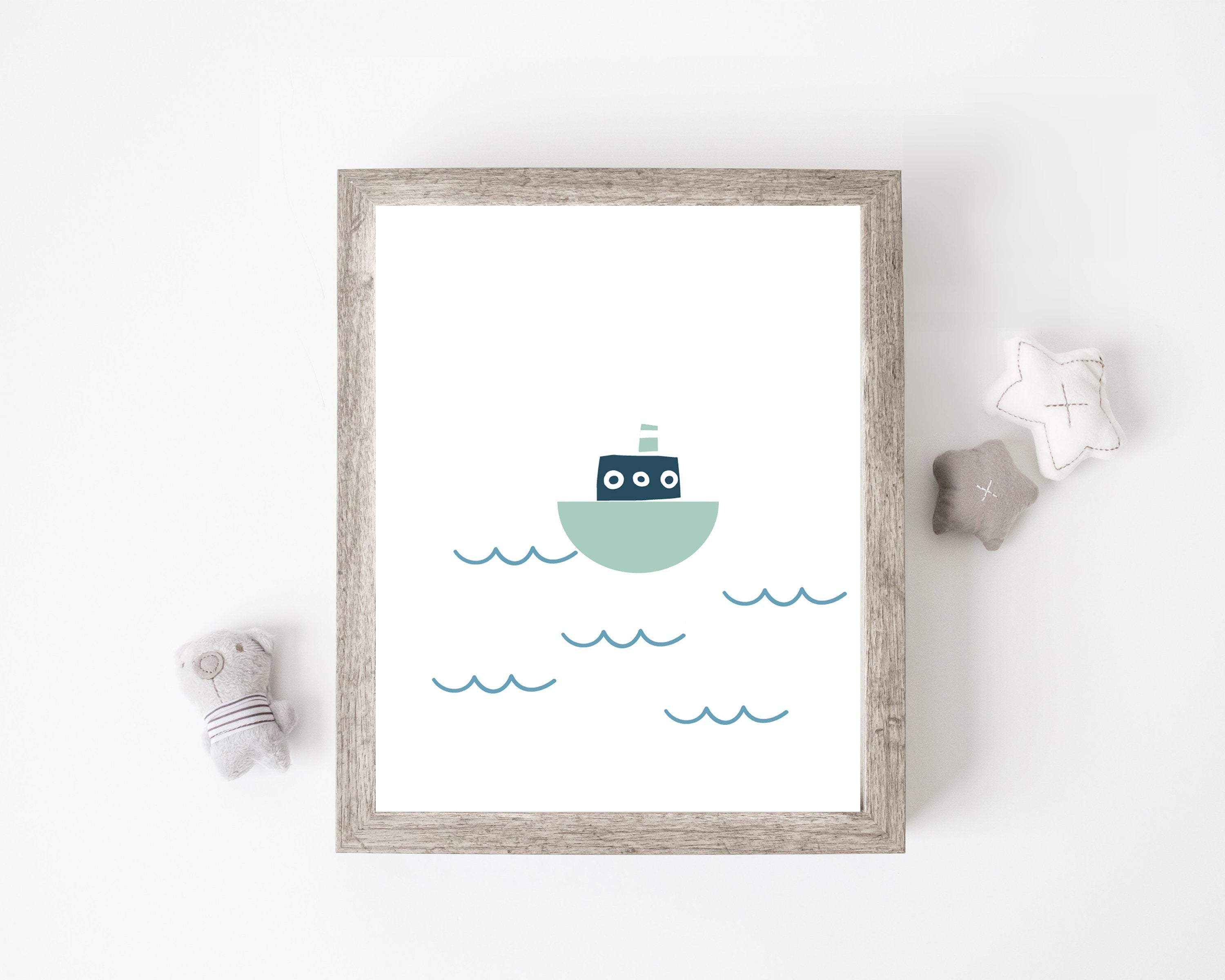 Kids Boat Art Print - Boat wall art - Nautical boys nursery art print baby nursery bedroom decor