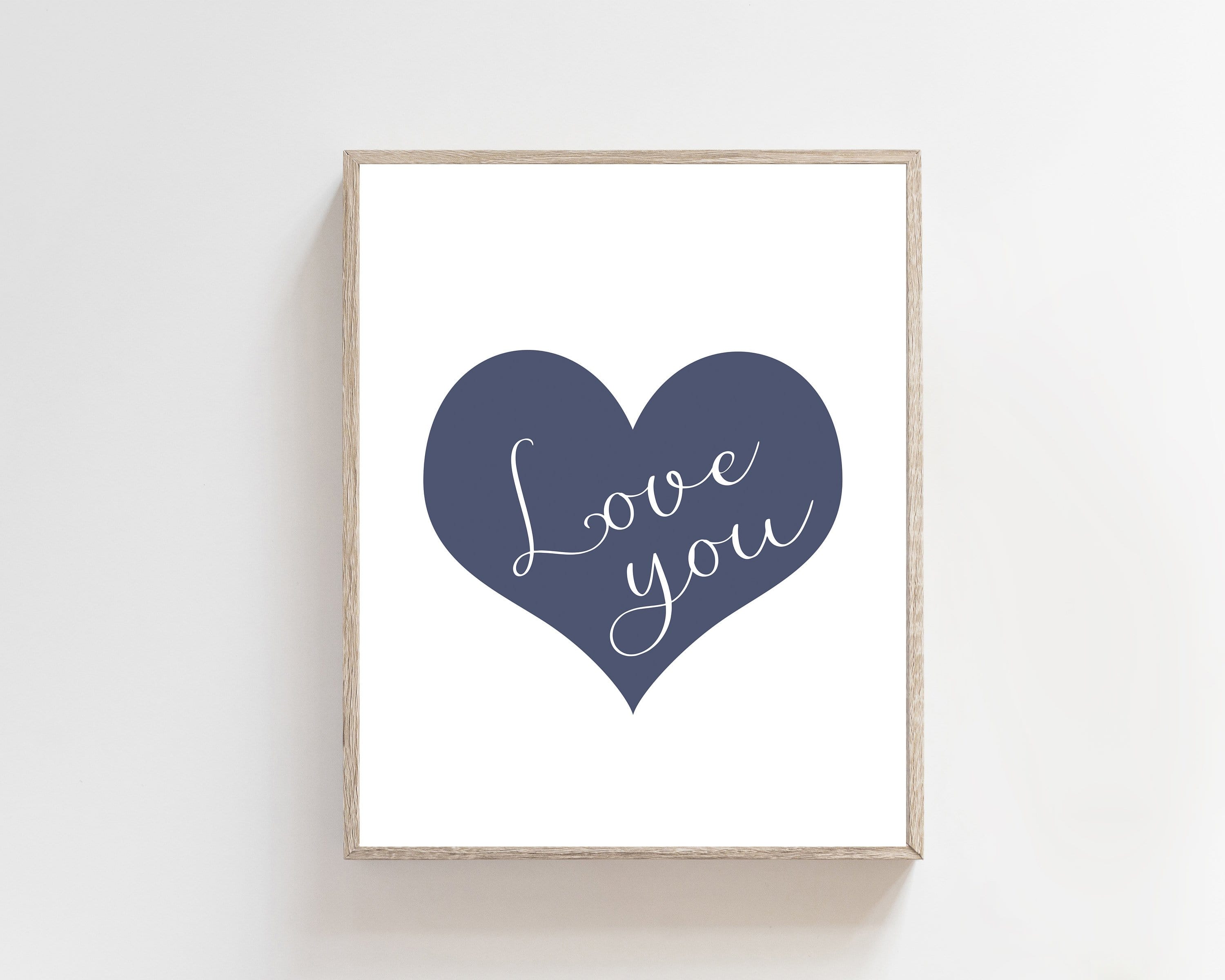 Love you Quote in a Blue Heart nursery art print baby nursery bedroom decor
