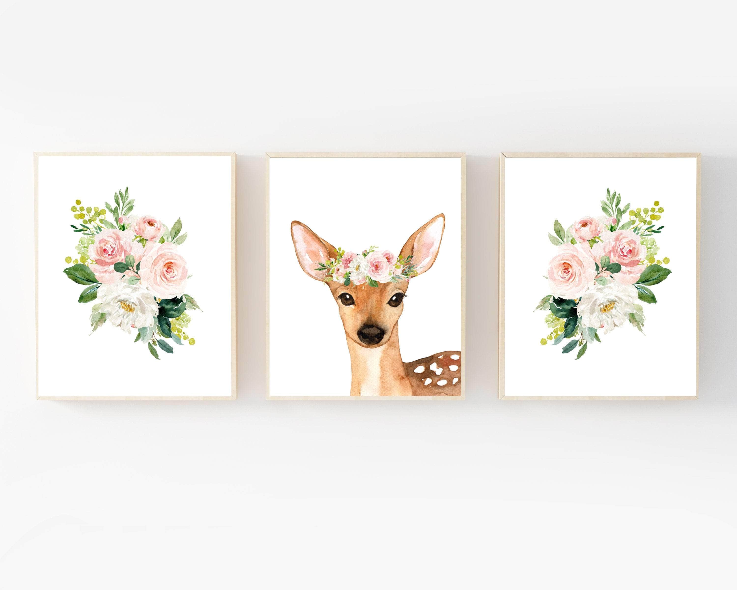 Nursery decor - Deer nursery print - nursery wall art - Flower crown - Baby girl nursery prints - Printable blush pink wall art - H2096 nursery art print baby nursery bedroom decor