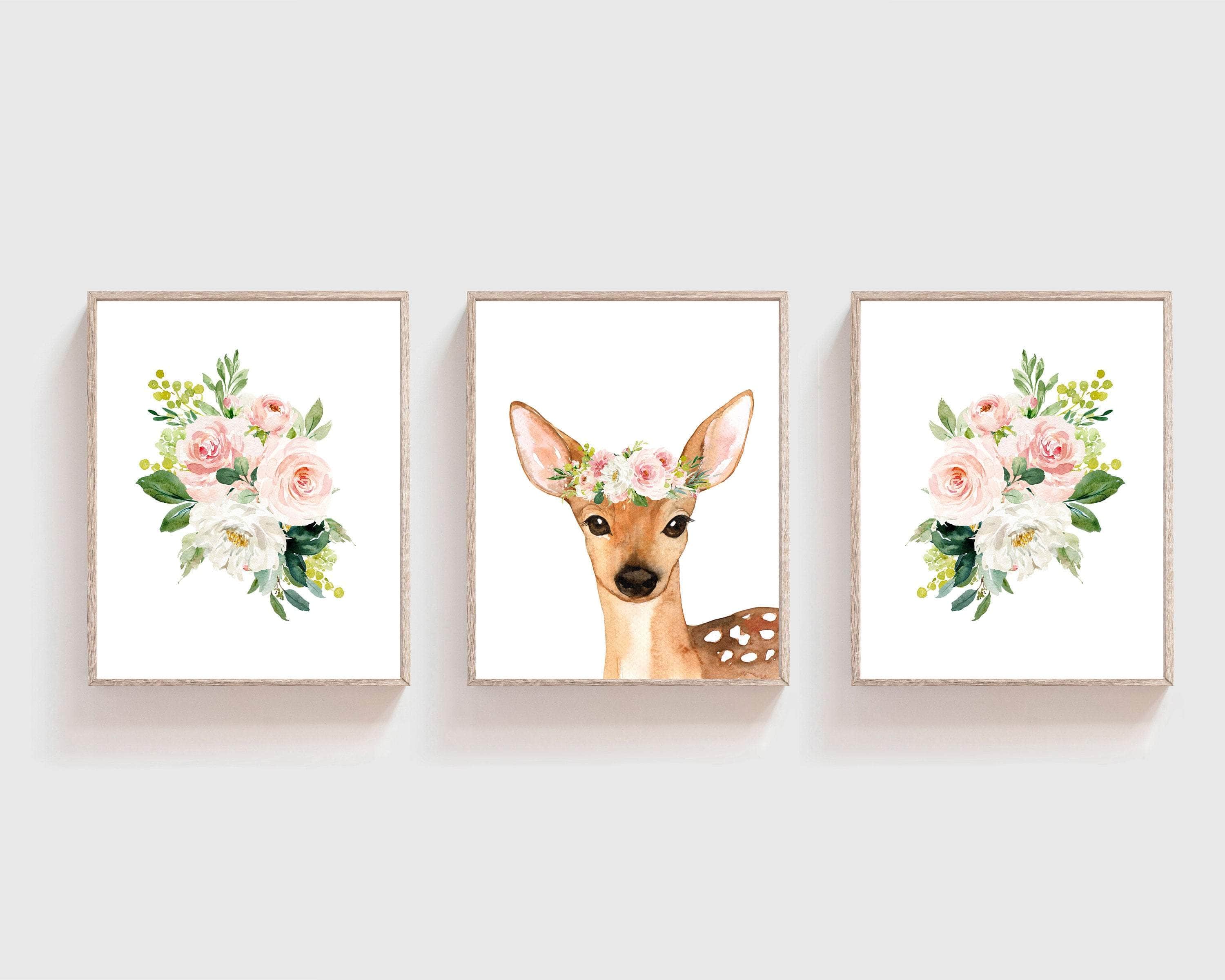 Nursery decor - Deer nursery print - nursery wall art - Flower crown - Baby girl nursery prints - Printable blush pink wall art - H2096 nursery art print baby nursery bedroom decor
