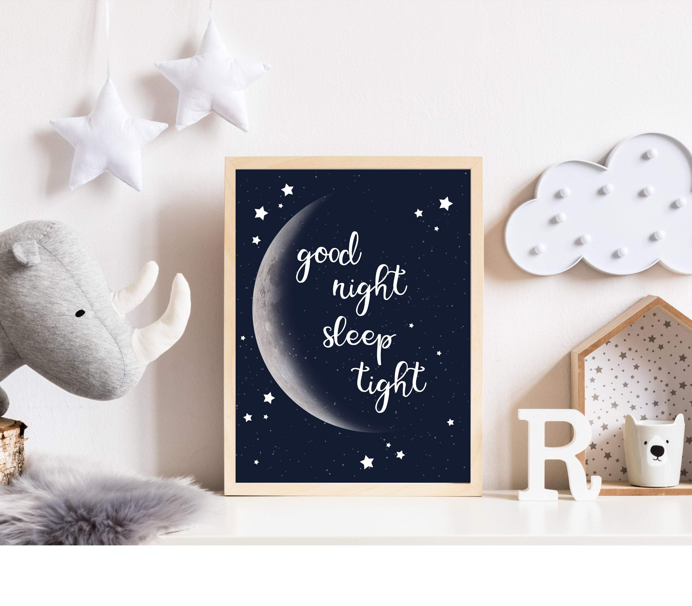 Nursery moon wall art - Moon print wall art - Moon printable - Moon print nursery - Good night sleep tight wall art - Moon and stars nursery nursery art print baby nursery bedroom decor