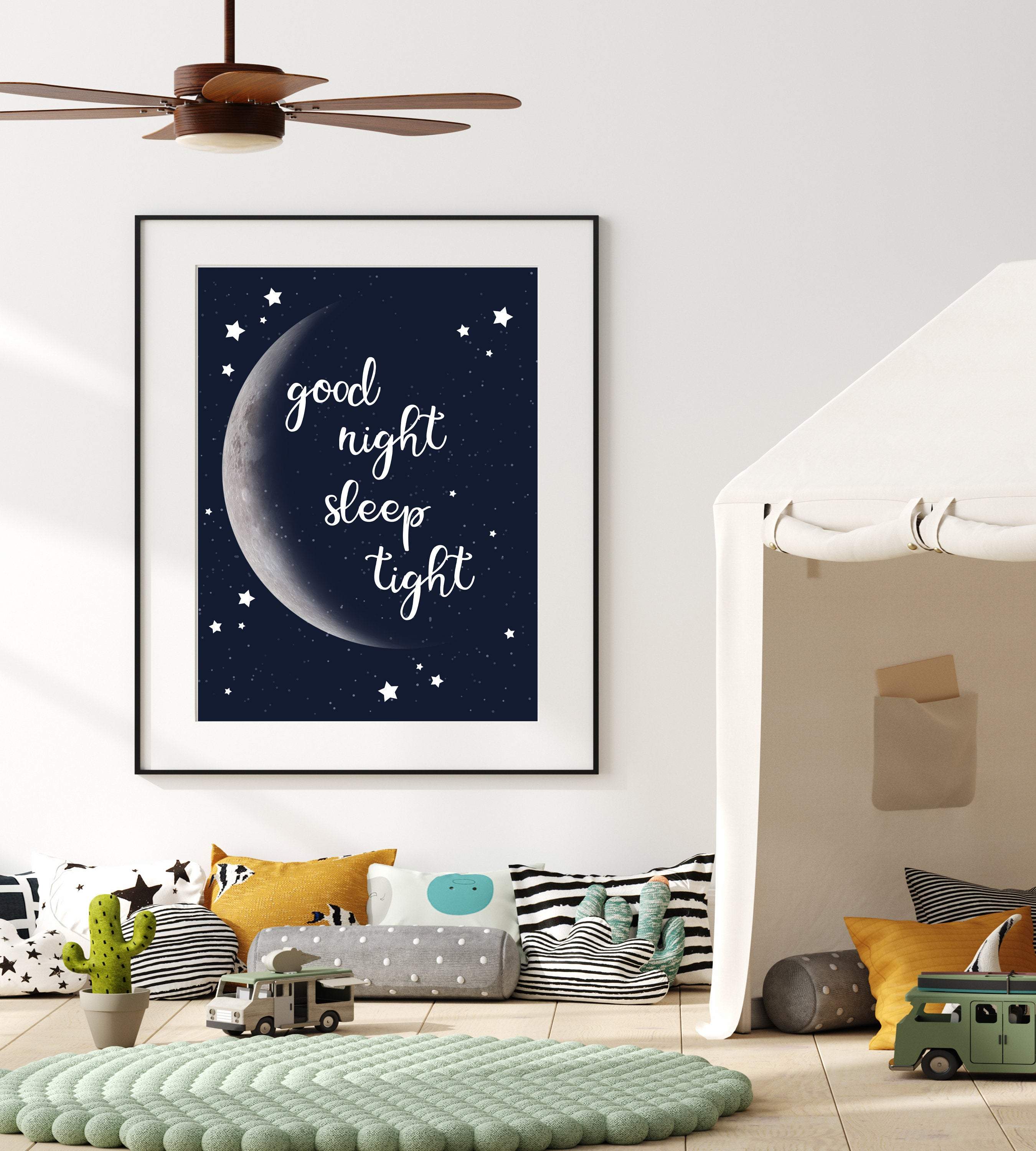 Nursery moon wall art - Moon print wall art - Moon printable - Moon print nursery - Good night sleep tight wall art - Moon and stars nursery nursery art print baby nursery bedroom decor
